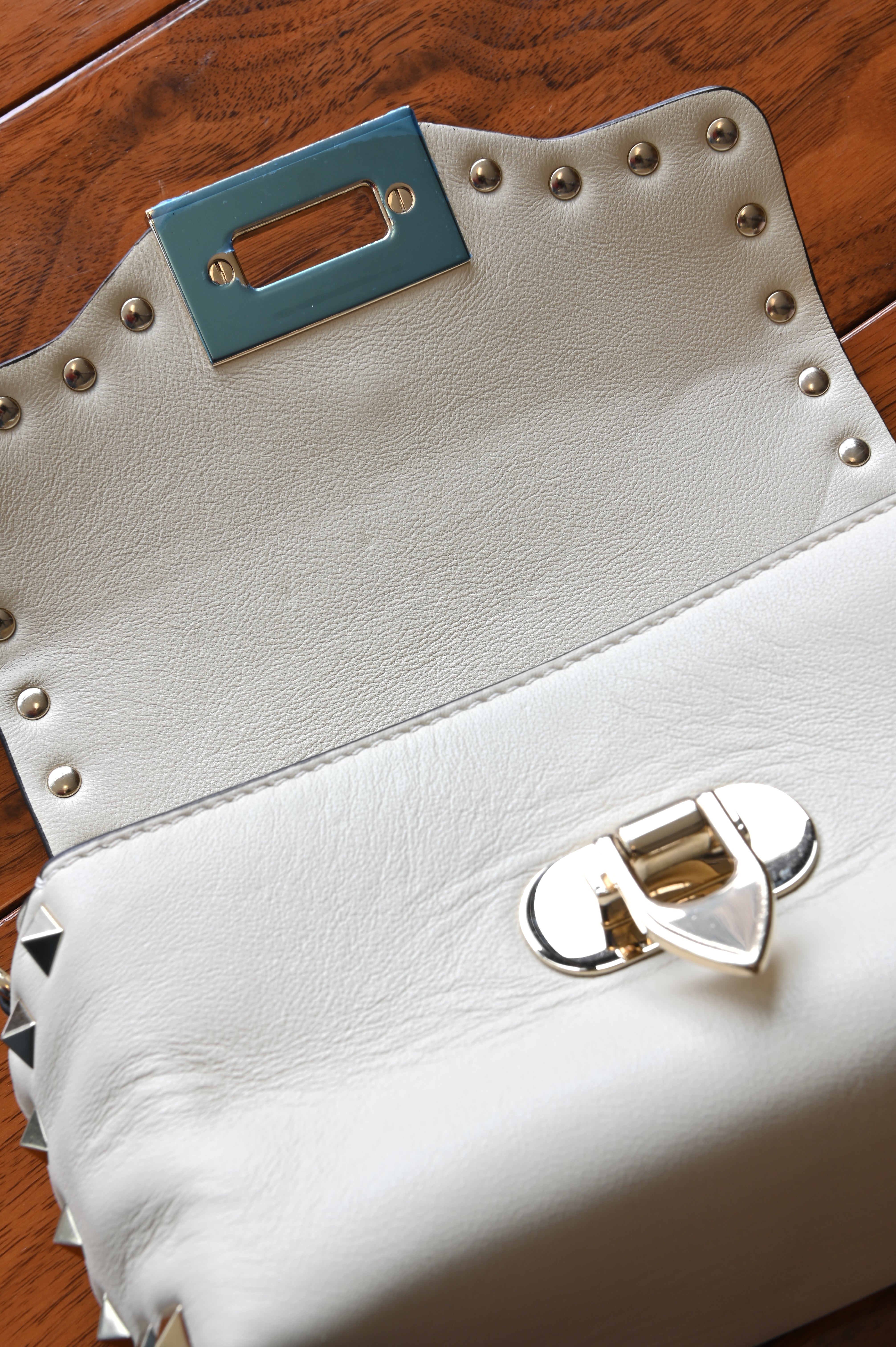 Valentino Small Rockstud Grainy Calfskin Crossbody Bag open