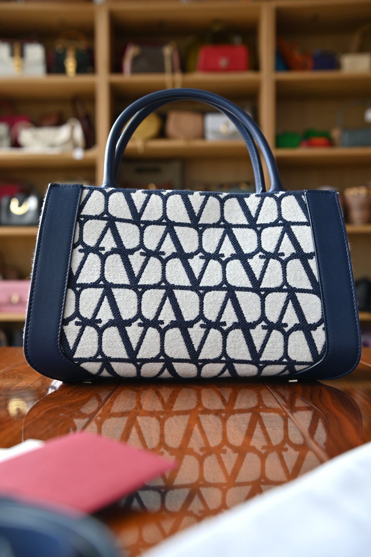 Valentino White Blue VLogo Small Tote Bag back