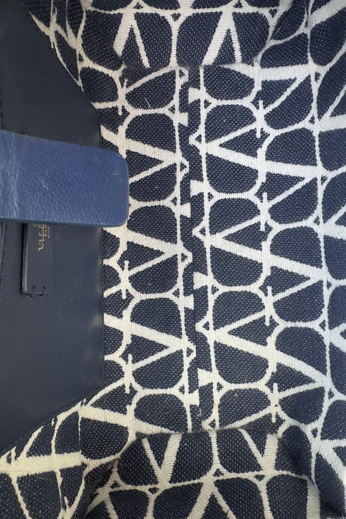 Valentino White Blue VLogo Small Tote Bag inside