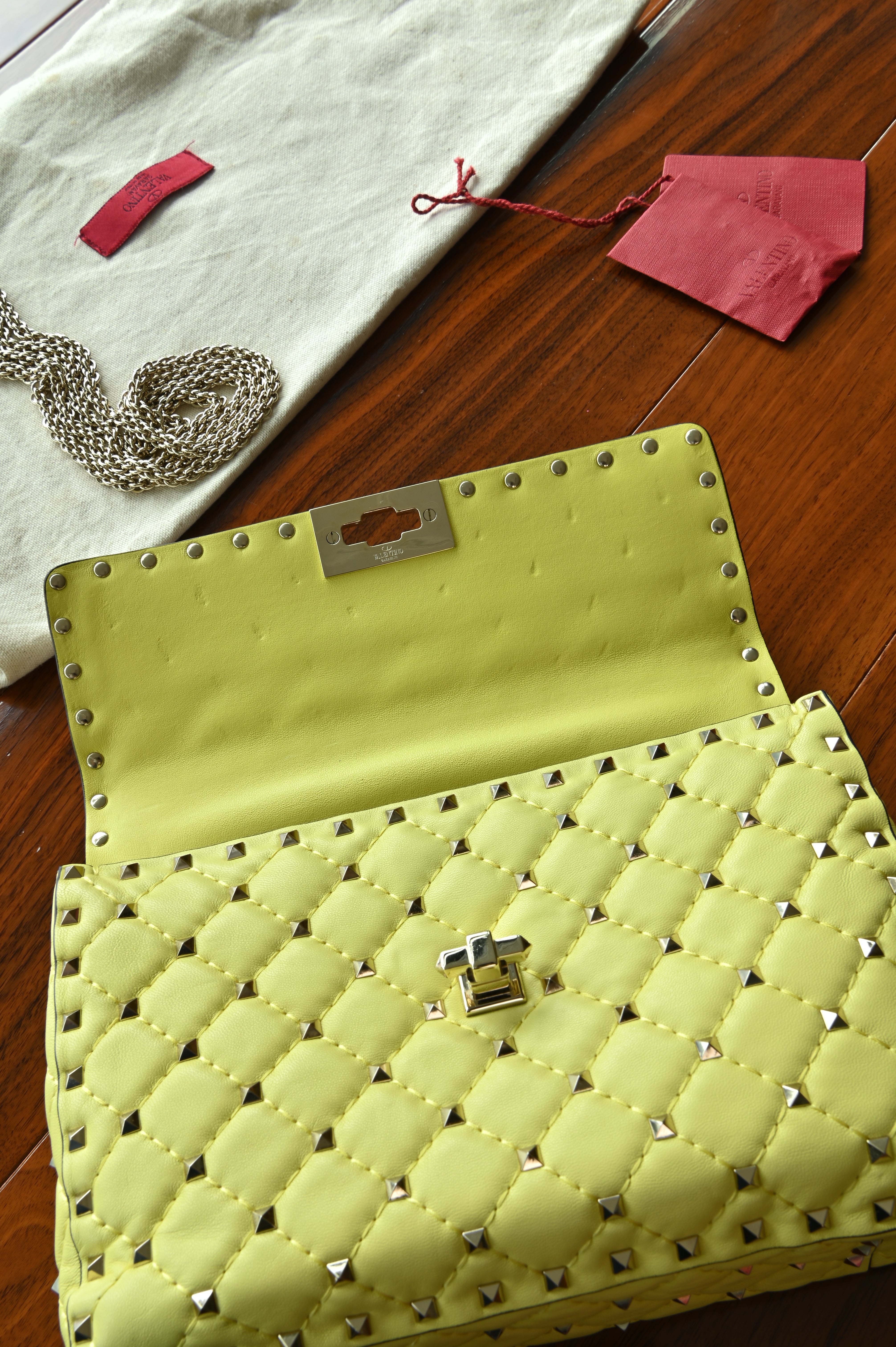Valentino Yellow Rockstud Crossbody Bag flat three