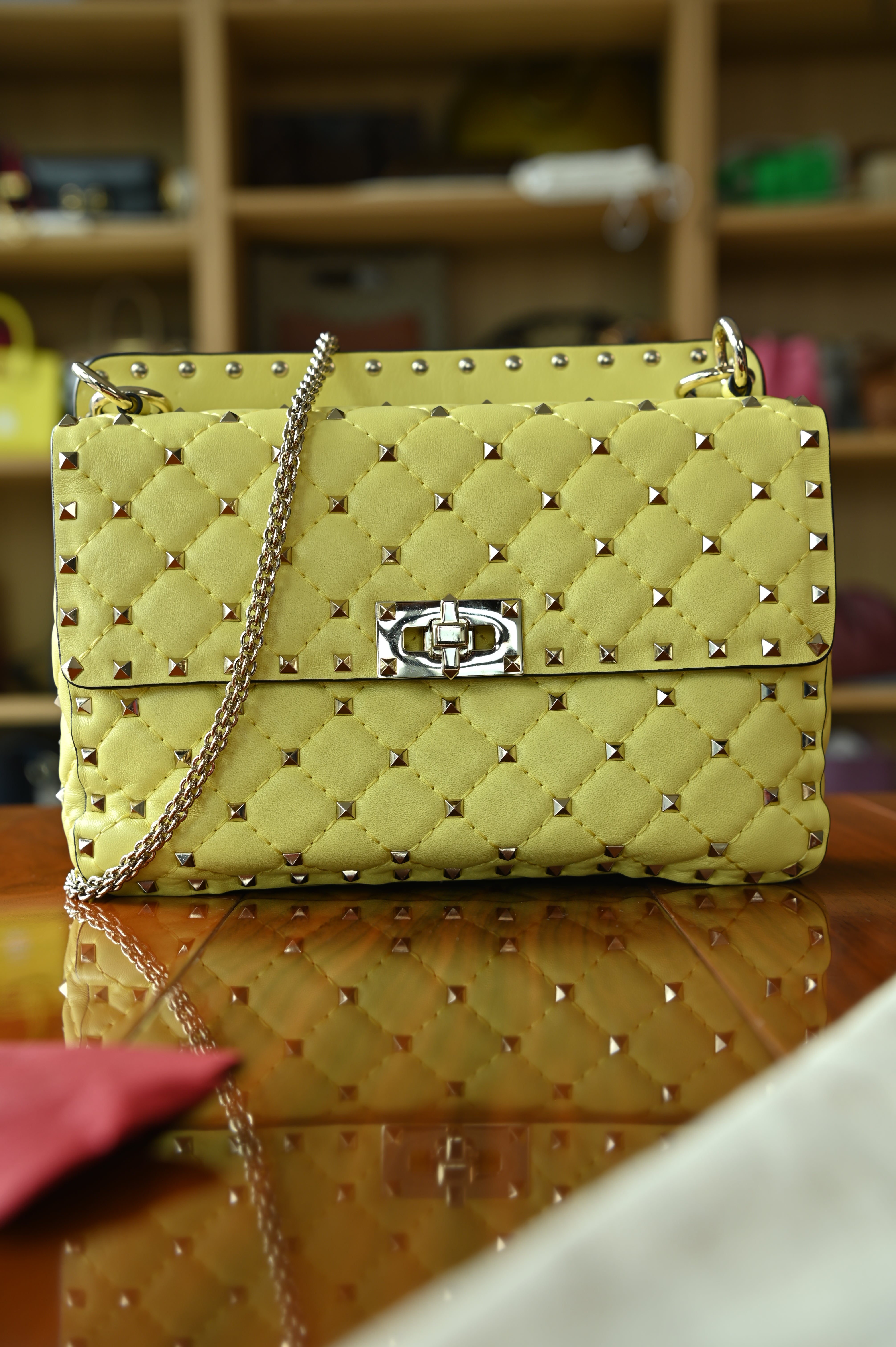Valentino Yellow Rockstud Crossbody Bag strap