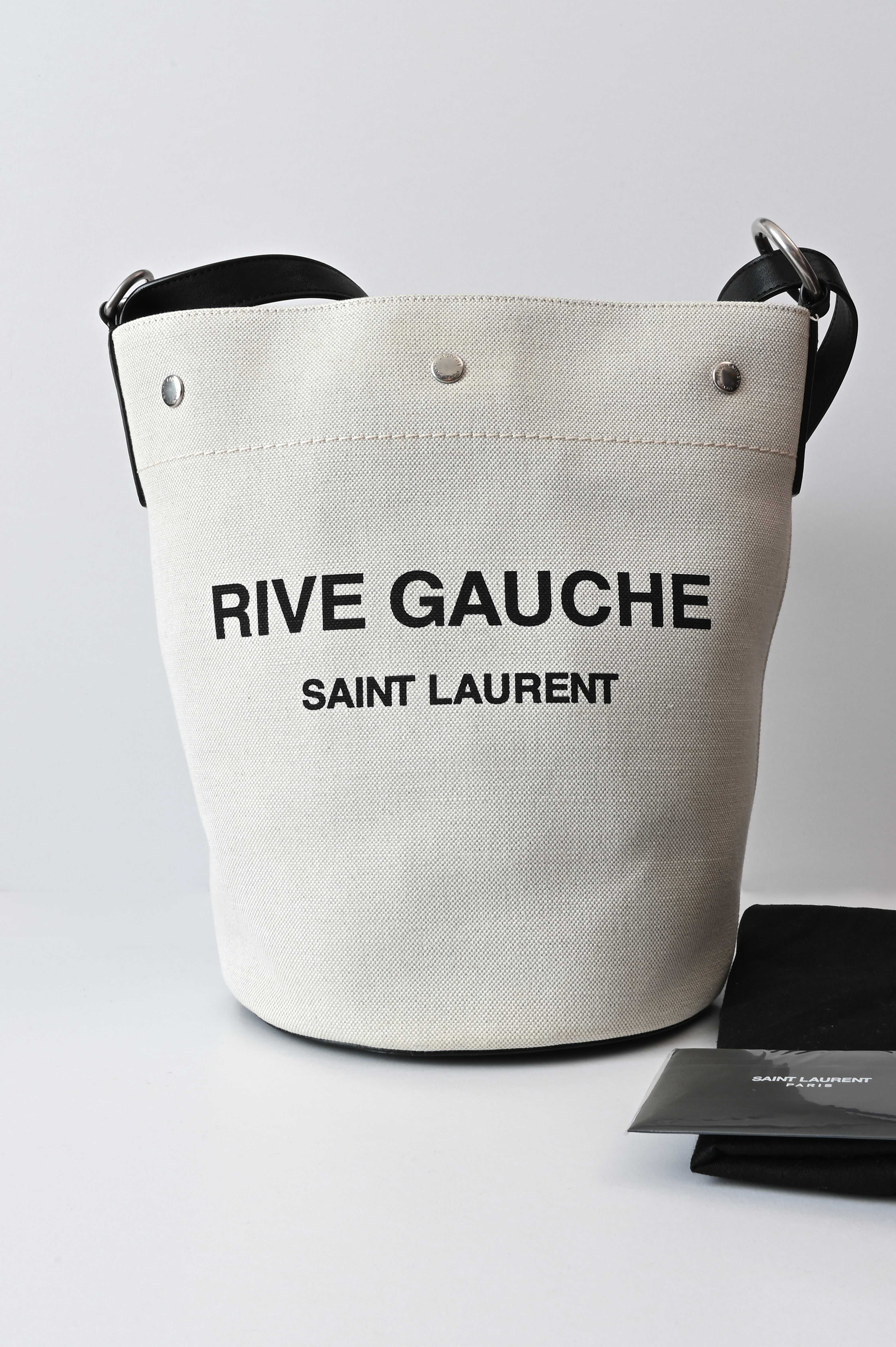 Saint Laurent Rive Gauche Bucket Bag in White Linen