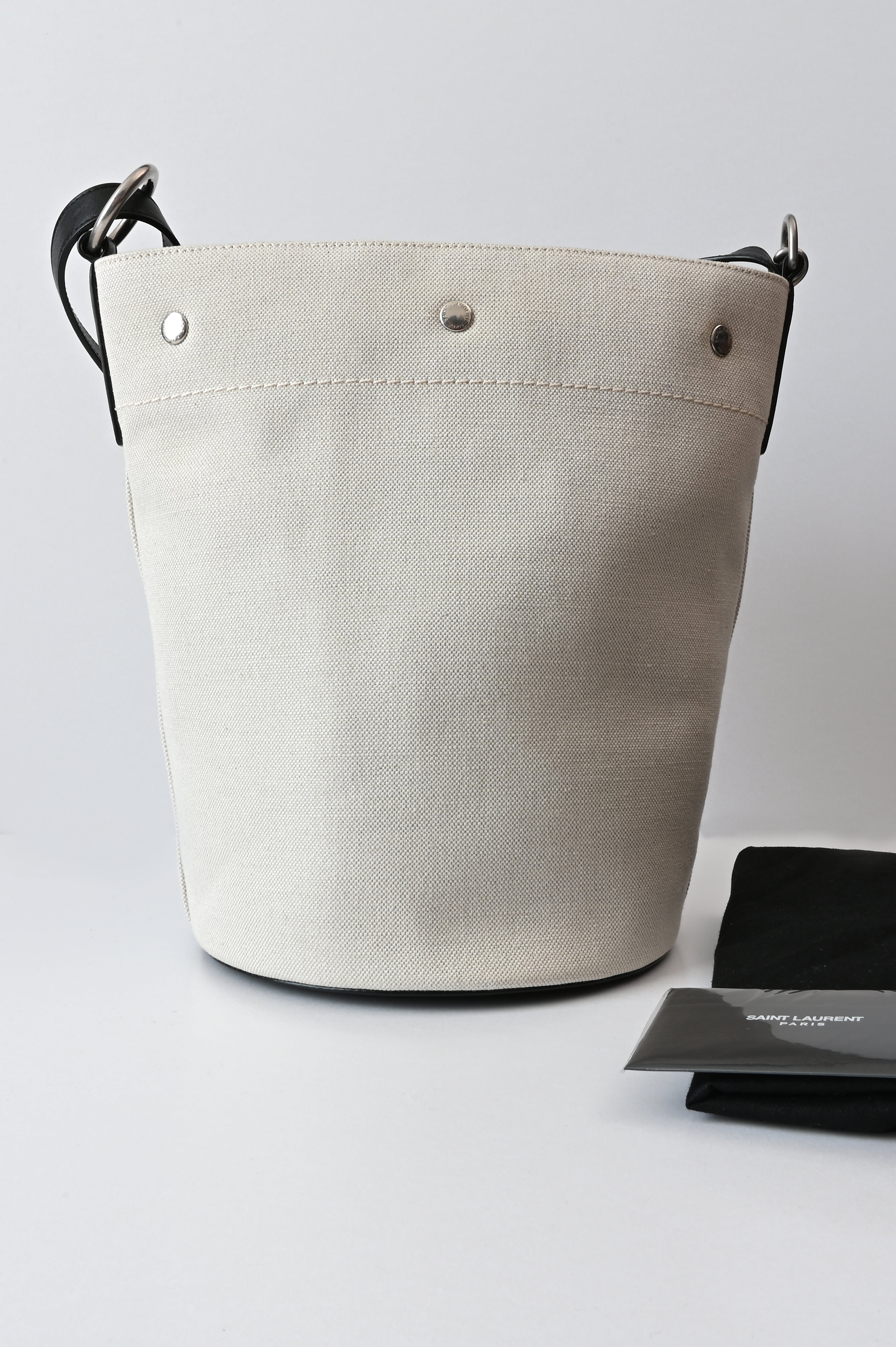 Saint Laurent Rive Gauche Bucket Bag in White Linen
