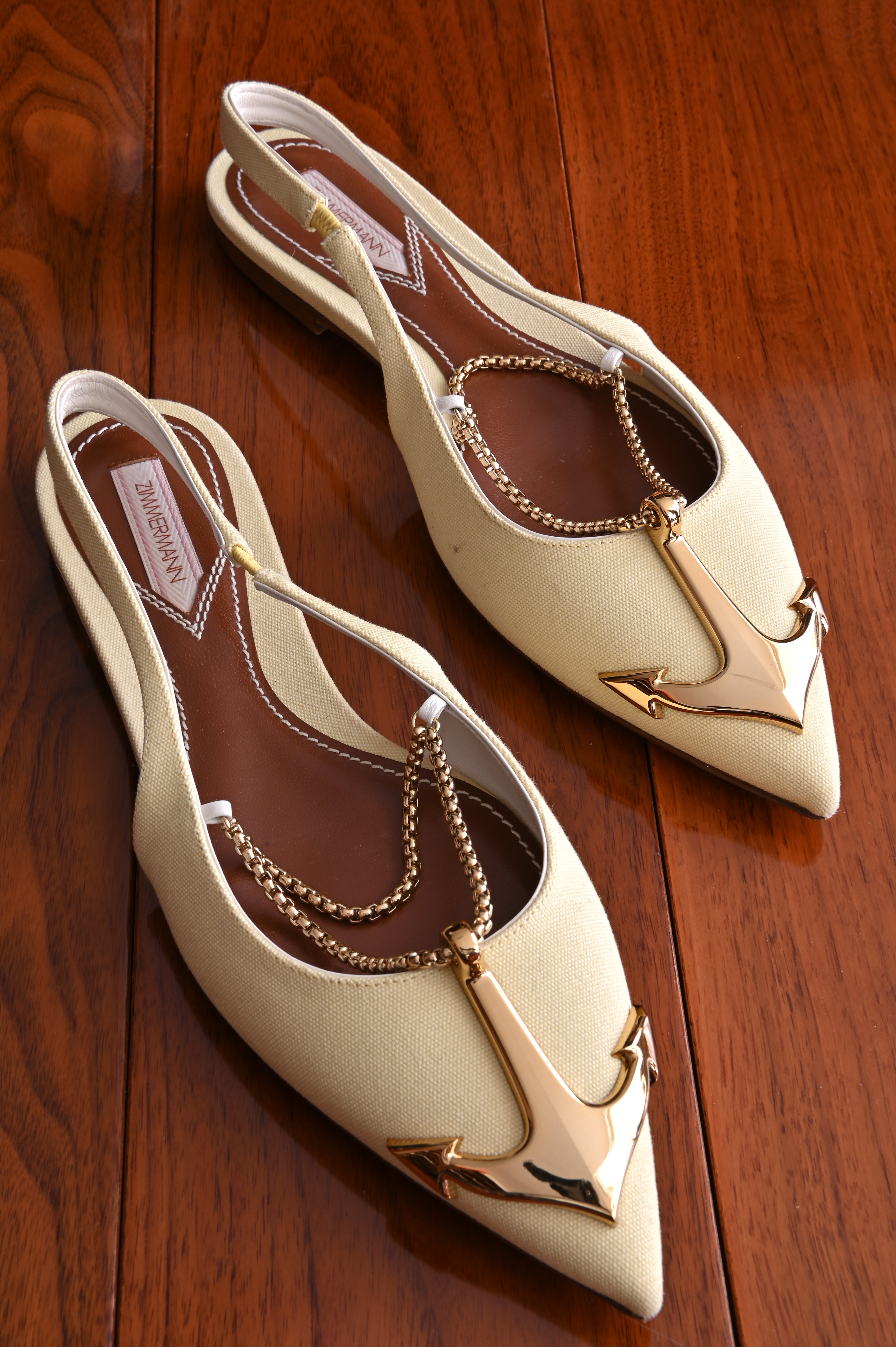 Zimmermann Gold Anchor Slingback Flats
