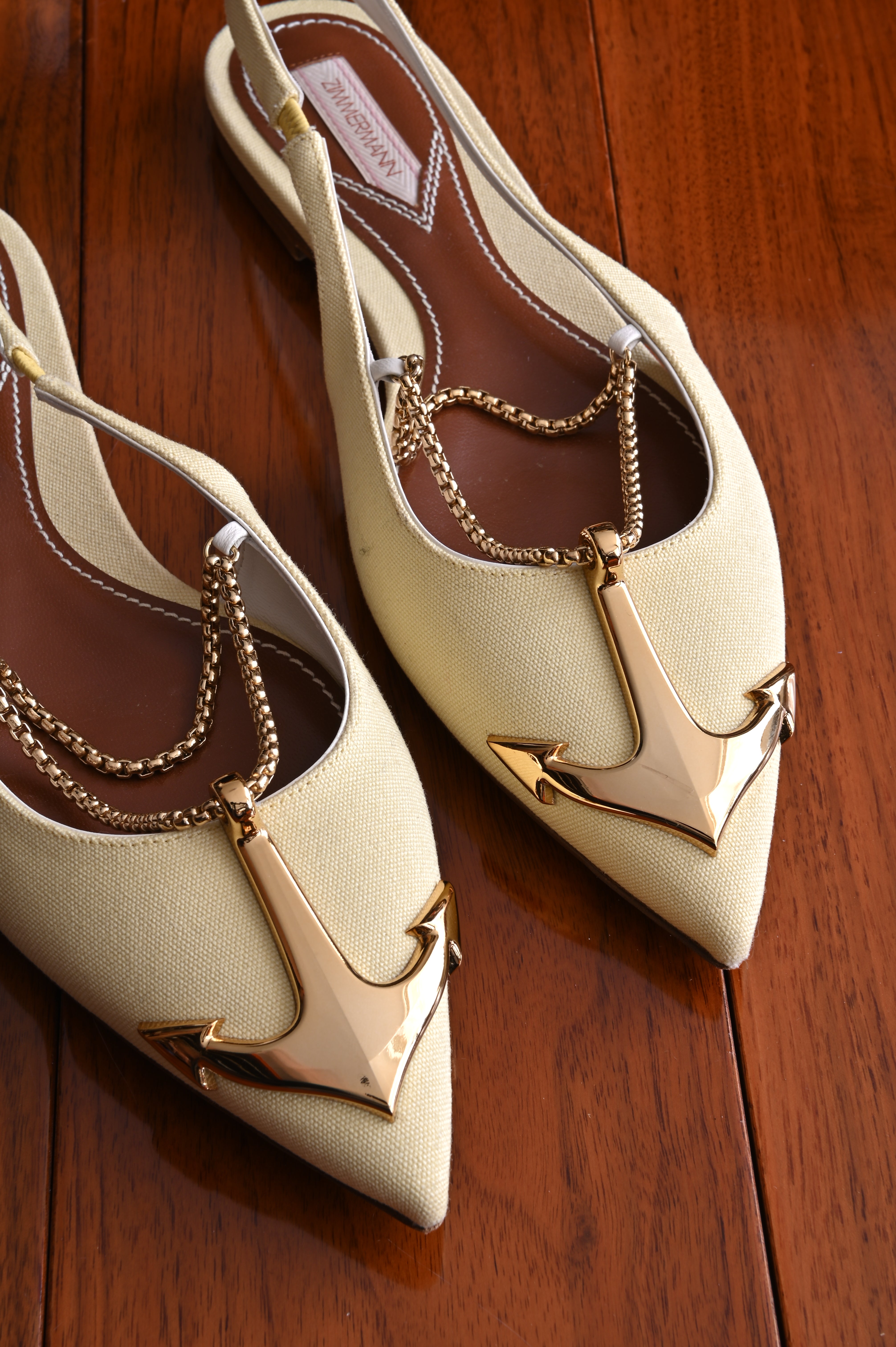 Zimmermann Gold Anchor Slingback Flats