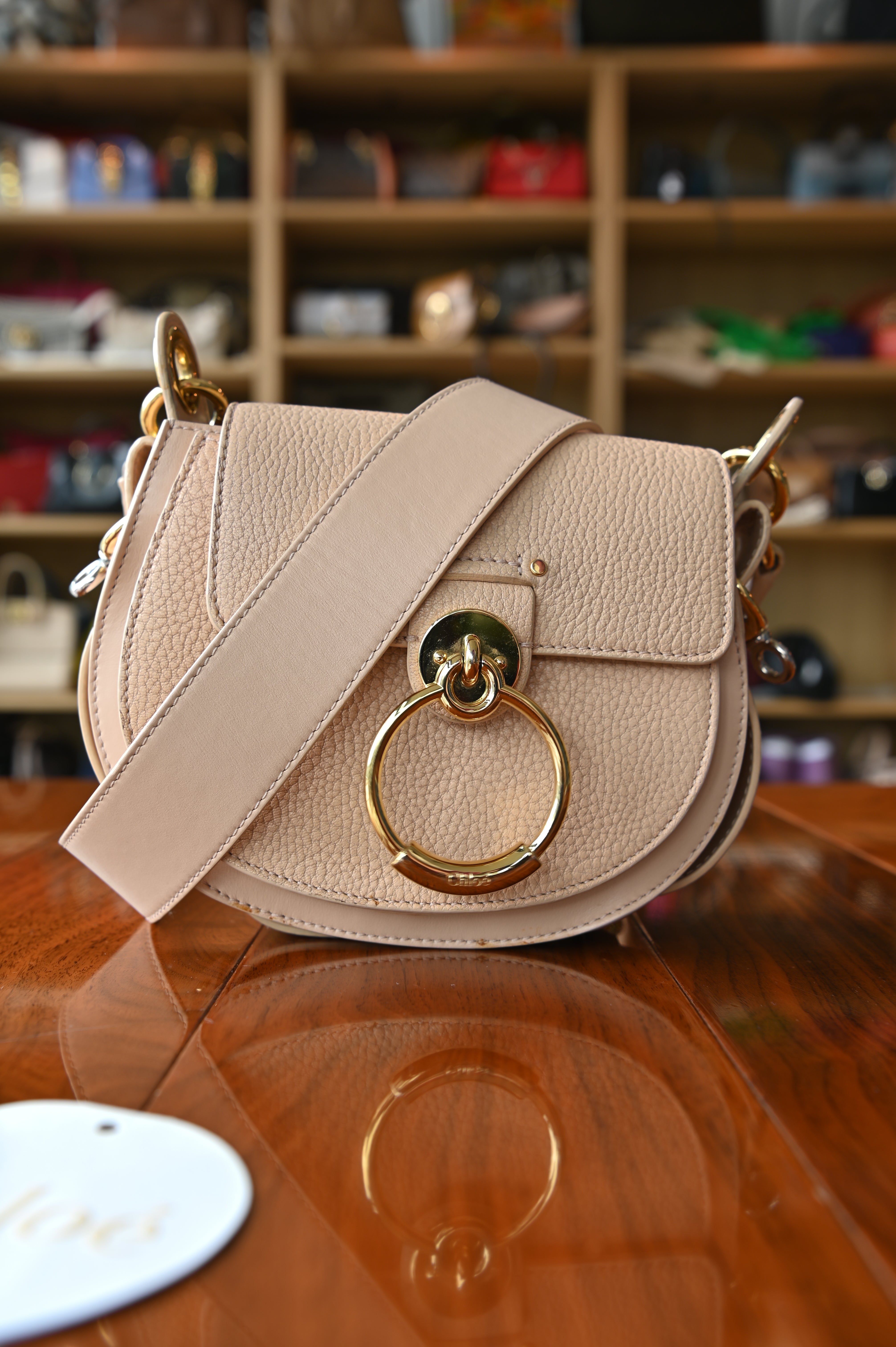 Rear view of Chloé Small Tess Dusty Rose leather bag