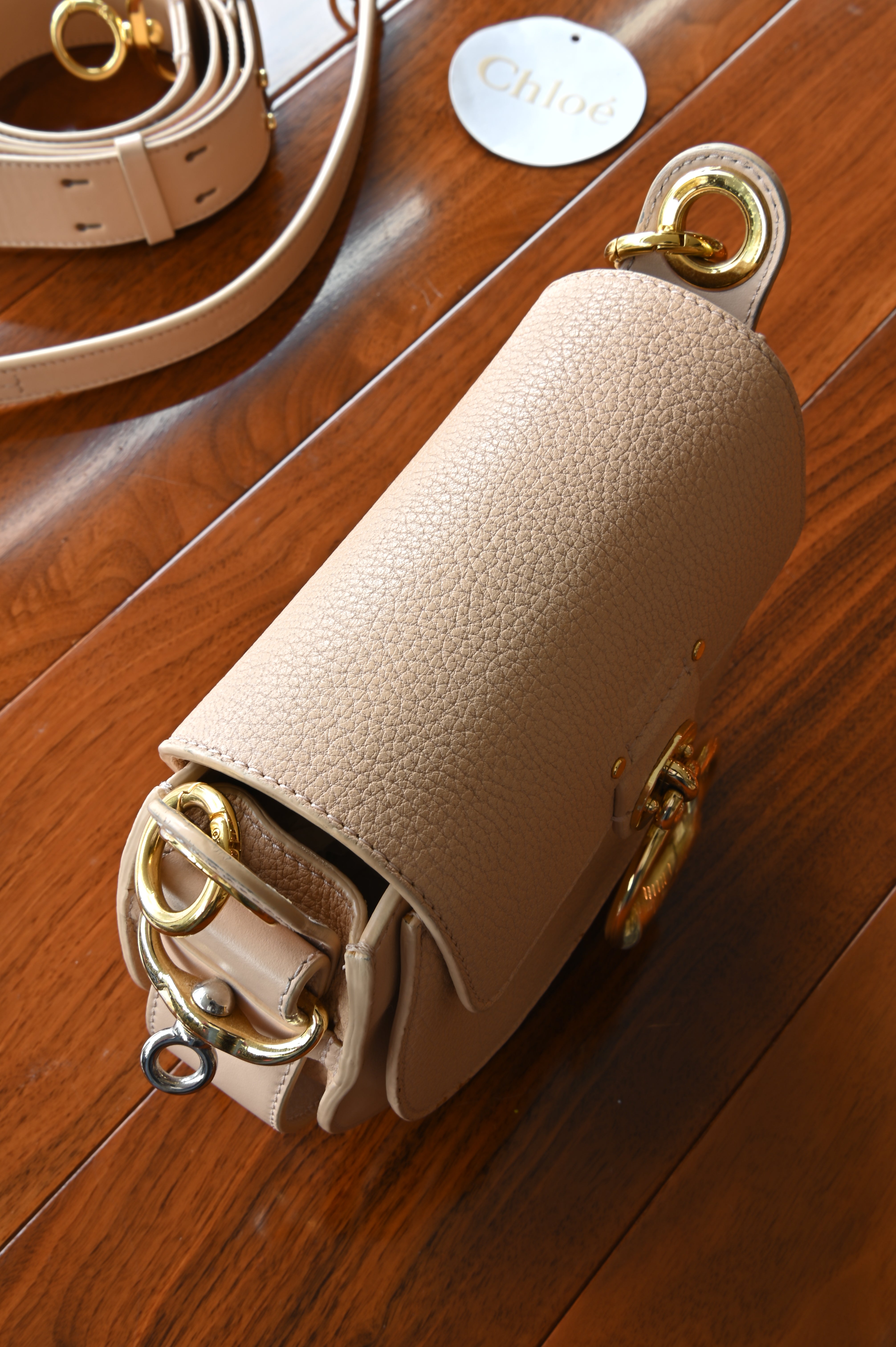 Top view of Chloé Small Tess Dusty Rose leather bag