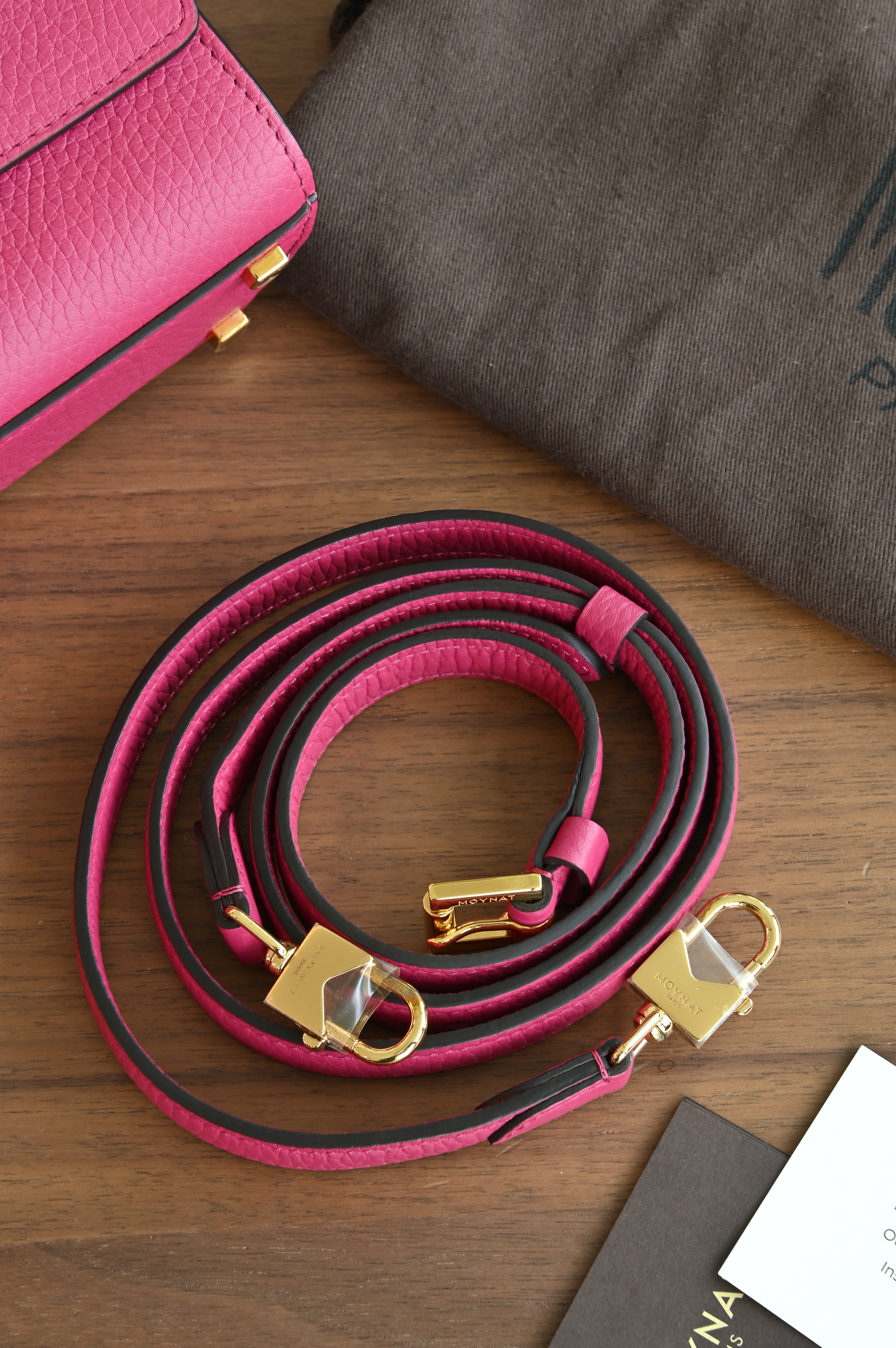 Authentic preloved Moynat Rejane BB – detachable leather shoulder strap with gold hardware