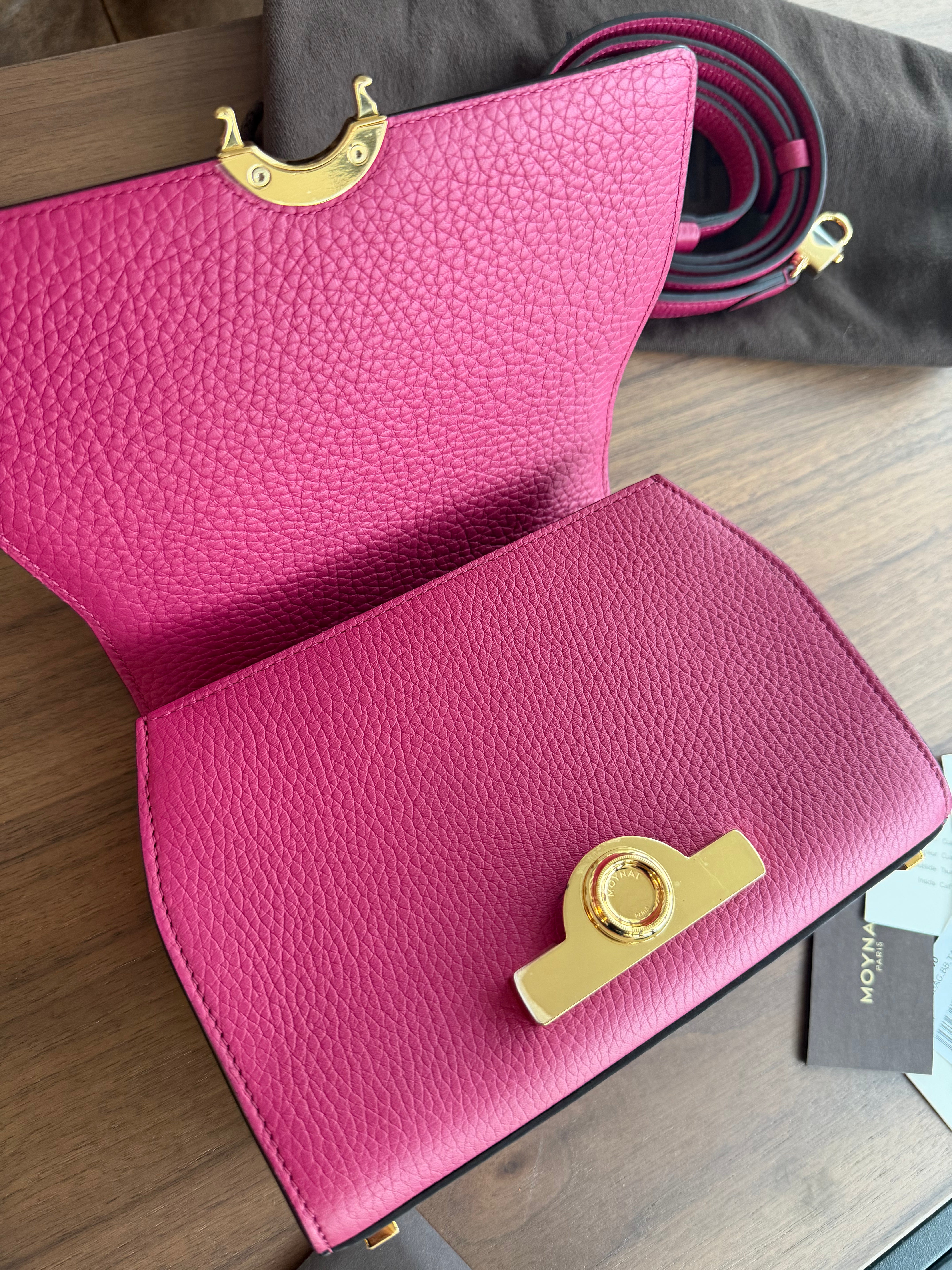 Authentic preloved Moynat Rejane BB – front flap opened showing interior