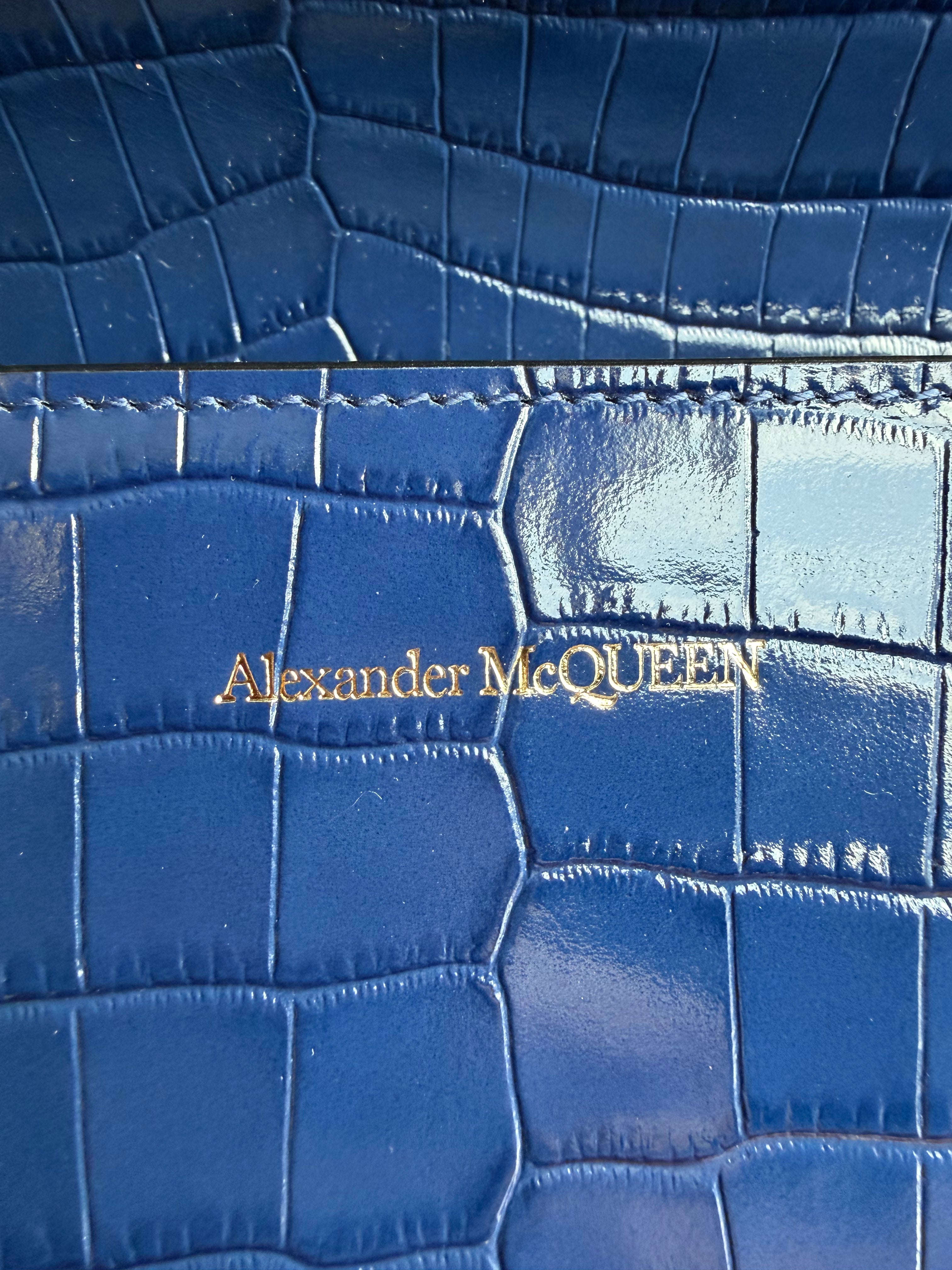Alexander McQueen Jewelled Satchel in Blue Croc-Embossed Leather print