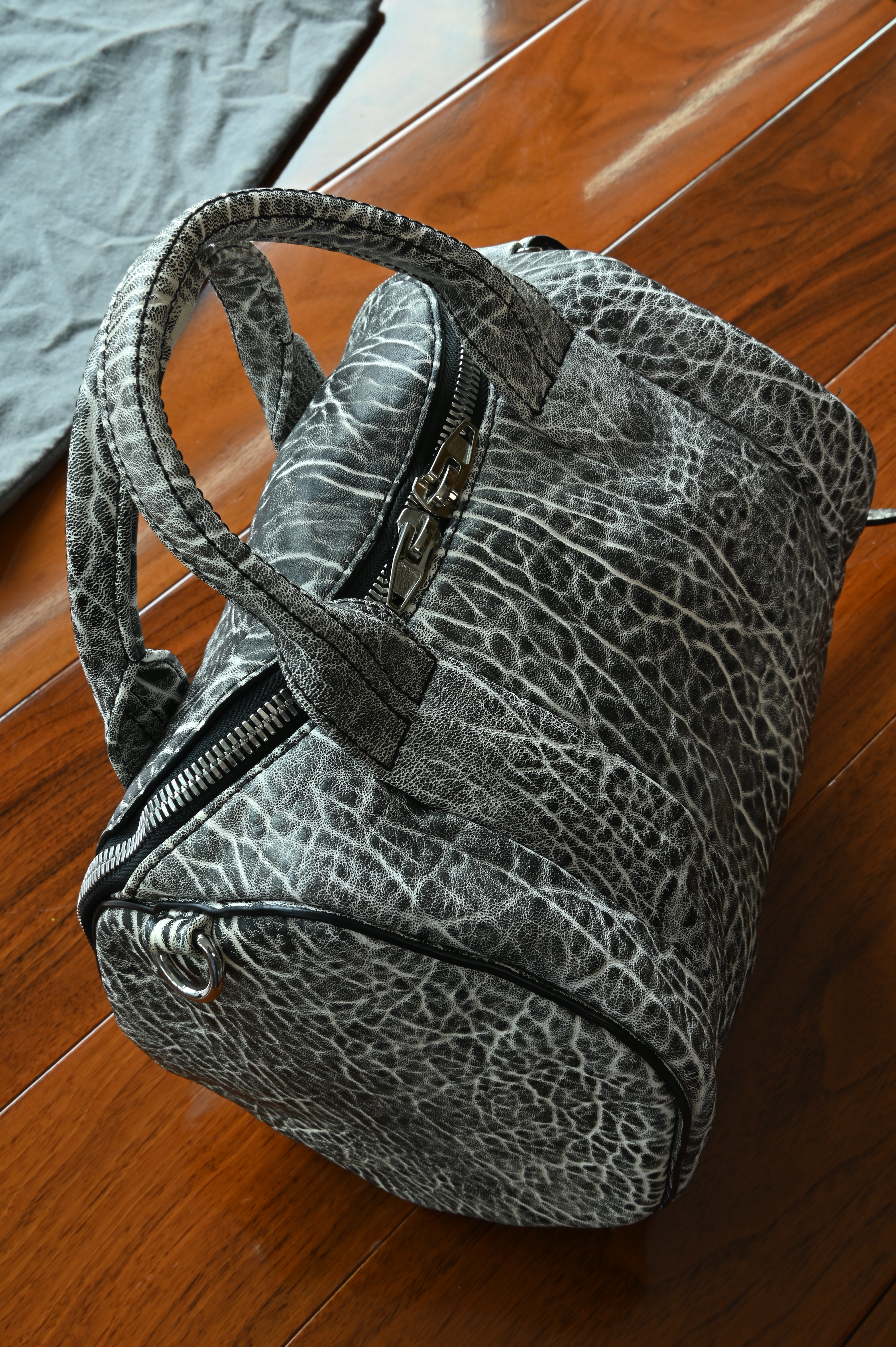 Alexander Wang White Black Grained Rocco Bag top two