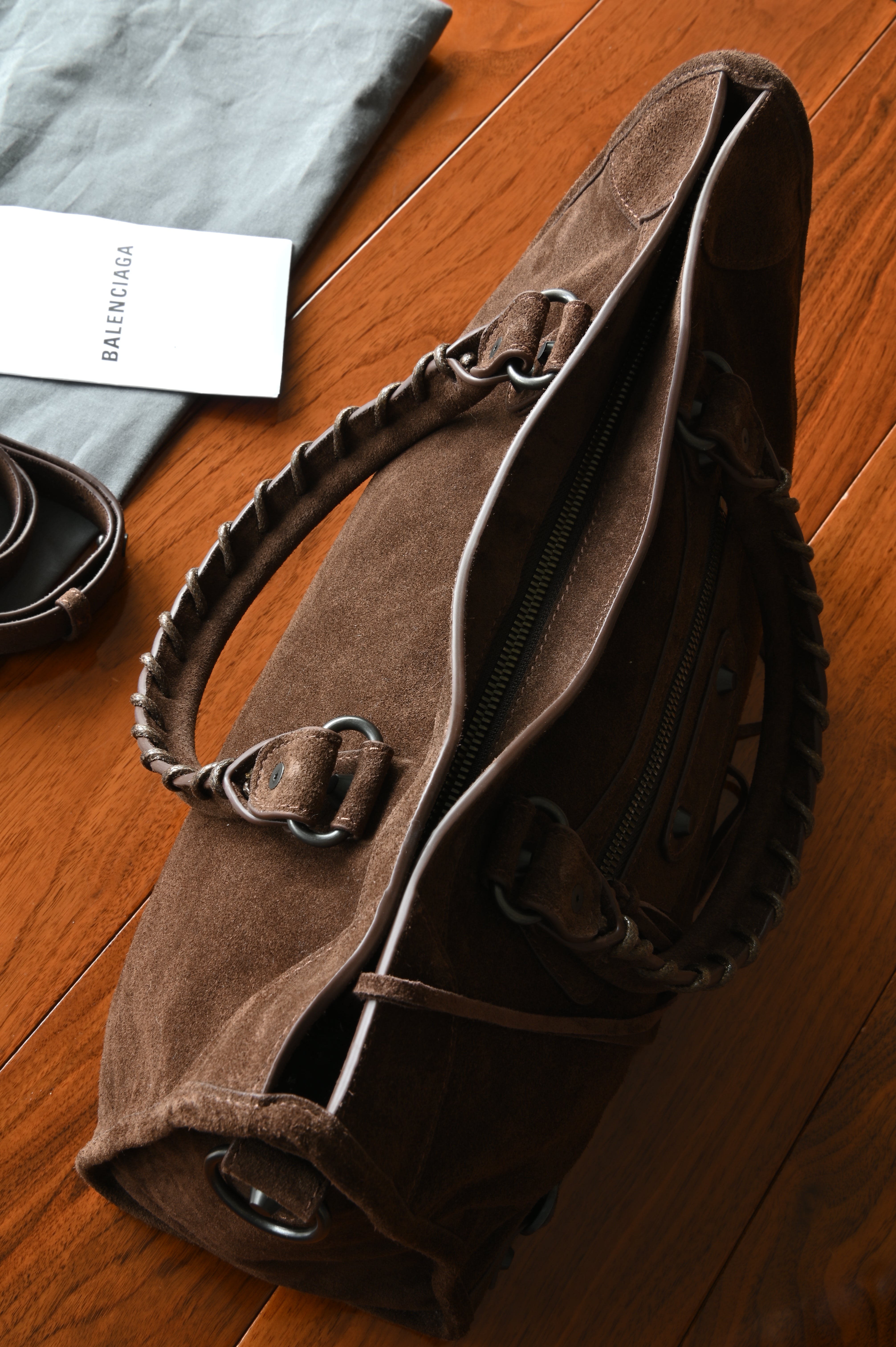 Balenciaga Brown Suede Le City Bag top