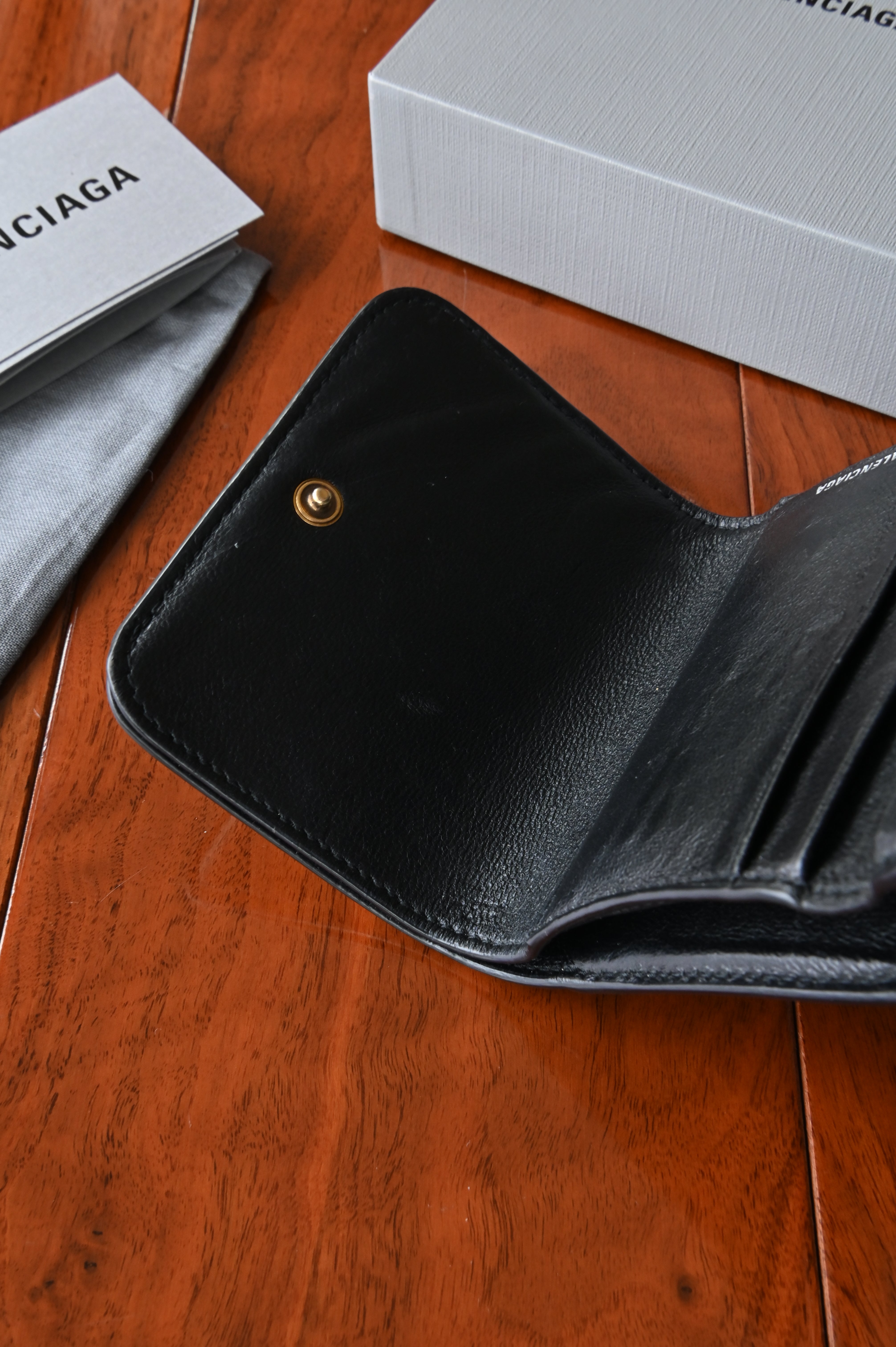 Balenciaga Women's Cash Mini Wallet in Black open two