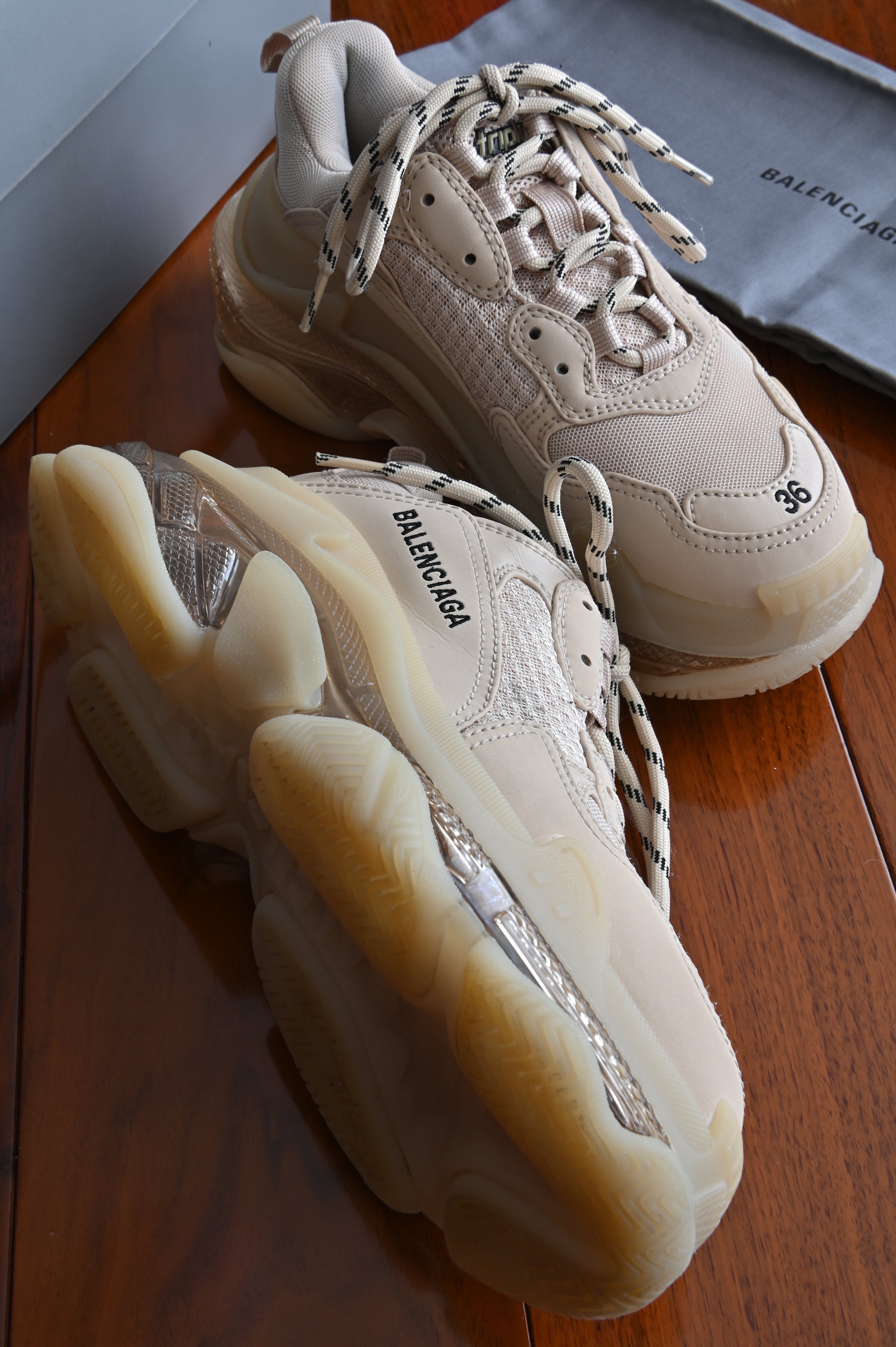 Balenciaga Women's Triple S Clear Sole Sneaker in Beige right