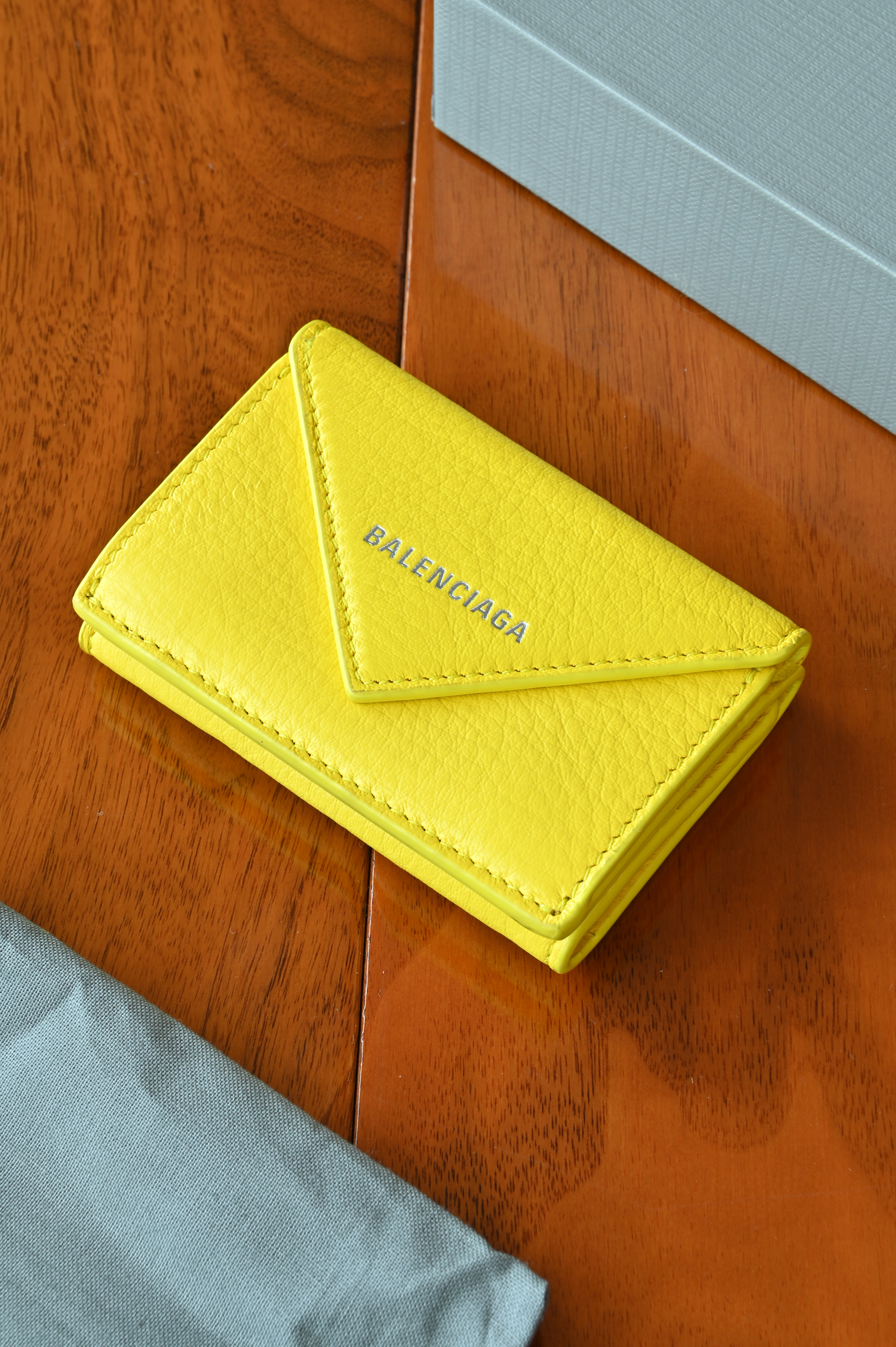 Balenciaga Yellow Trifold Compact Wallet