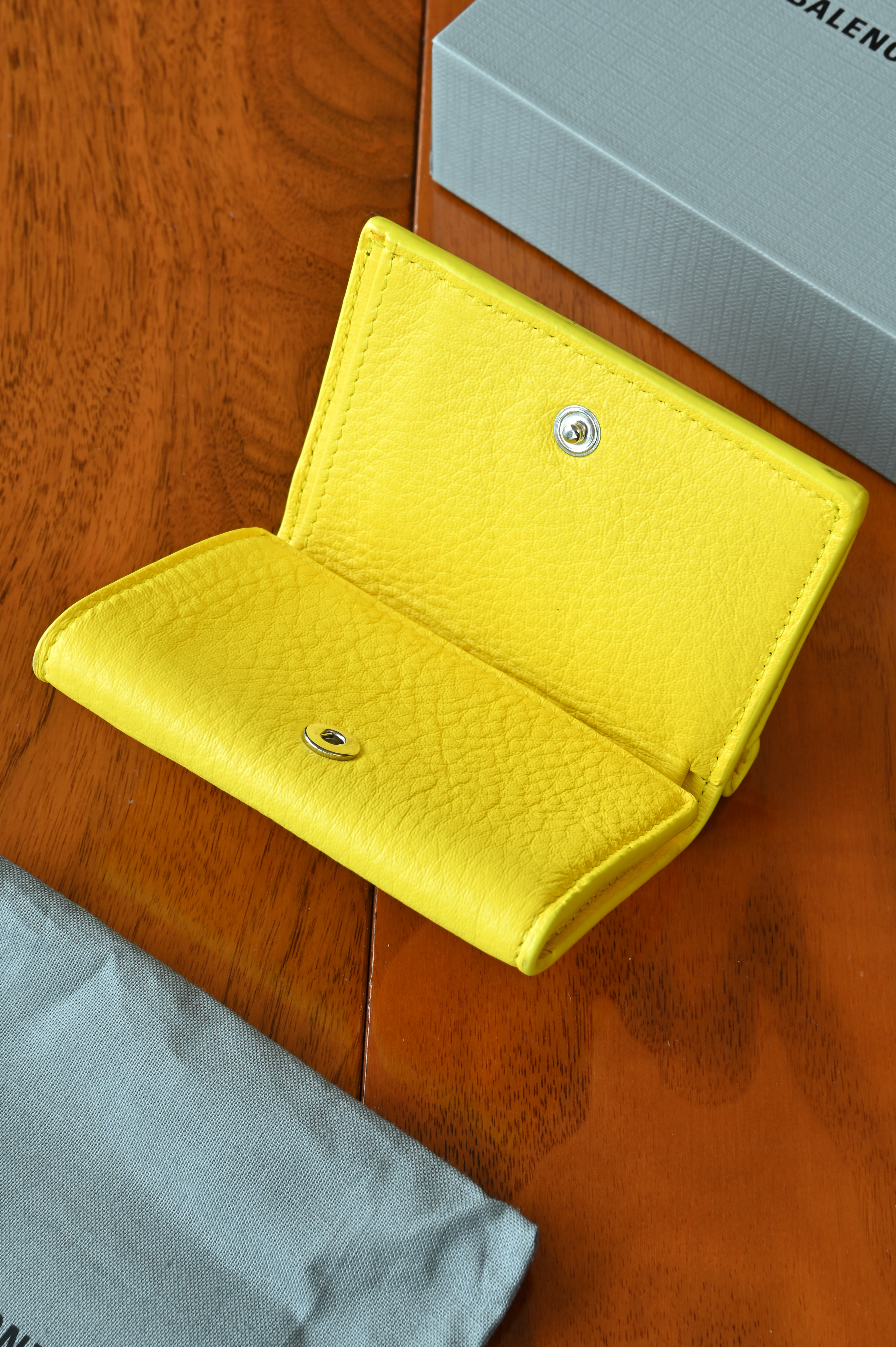 Balenciaga Yellow Trifold Compact Wallet open two