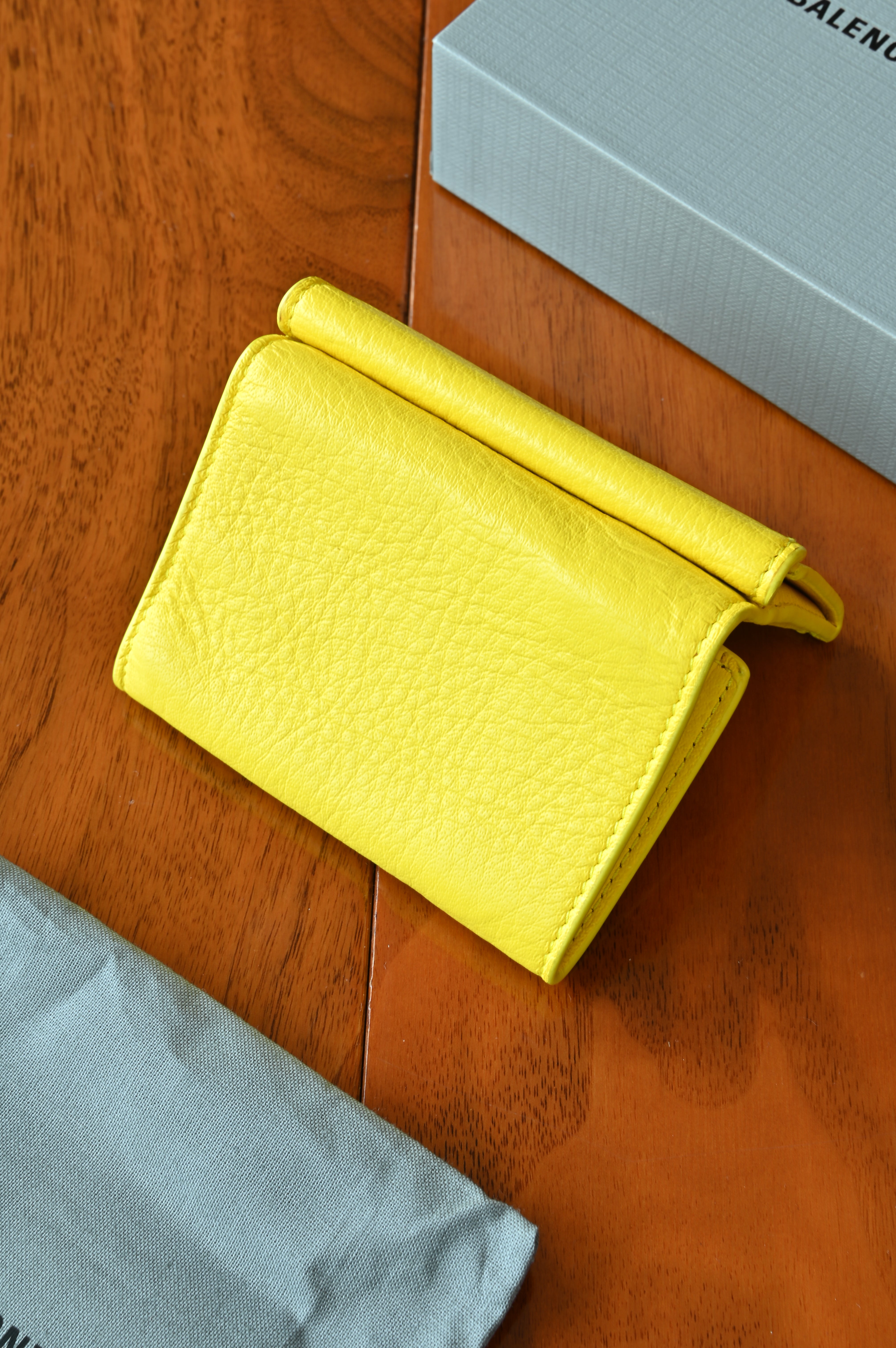 Balenciaga Yellow Trifold Compact Wallet top