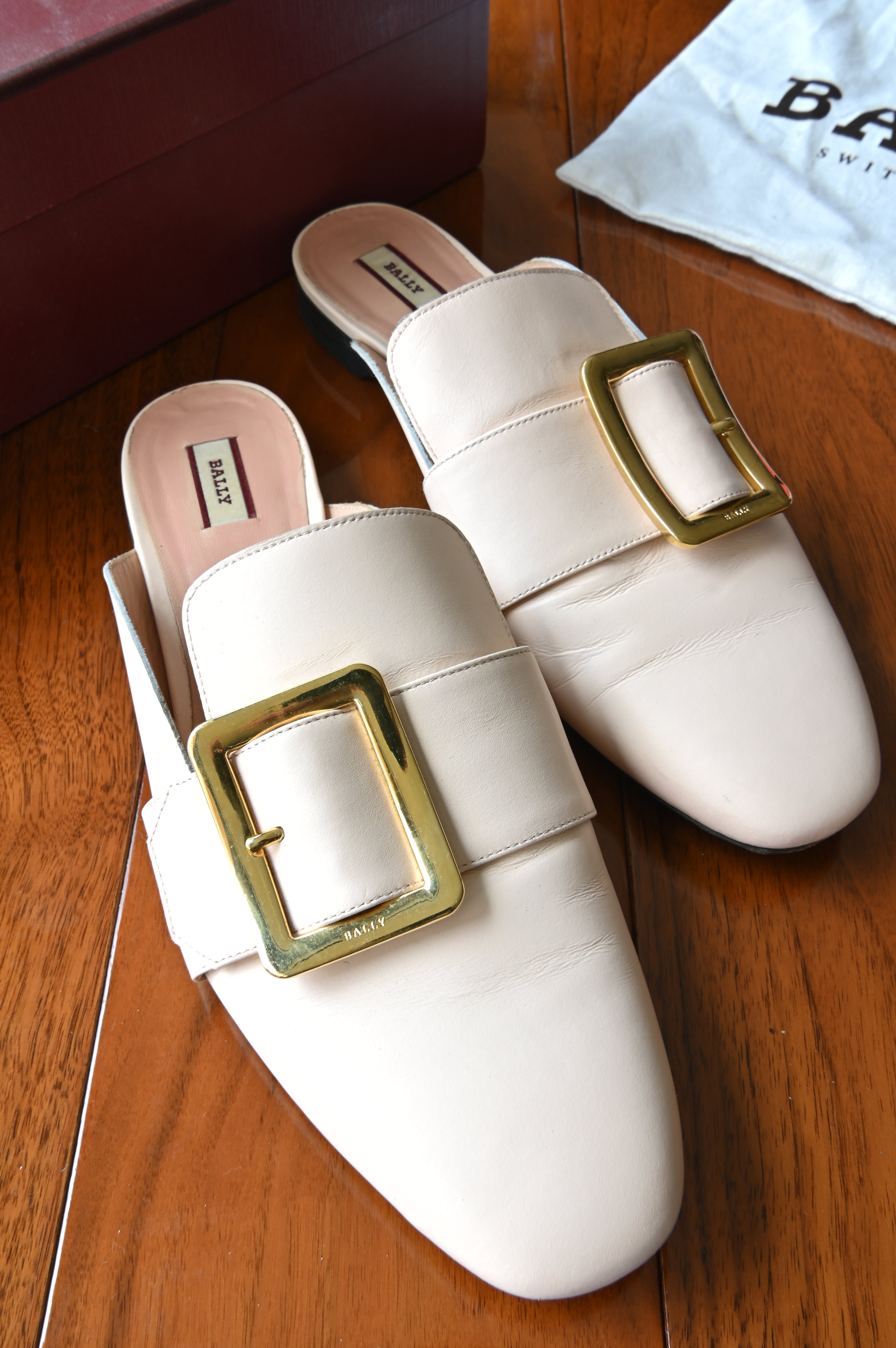Bally White Boucle Slipper Mule