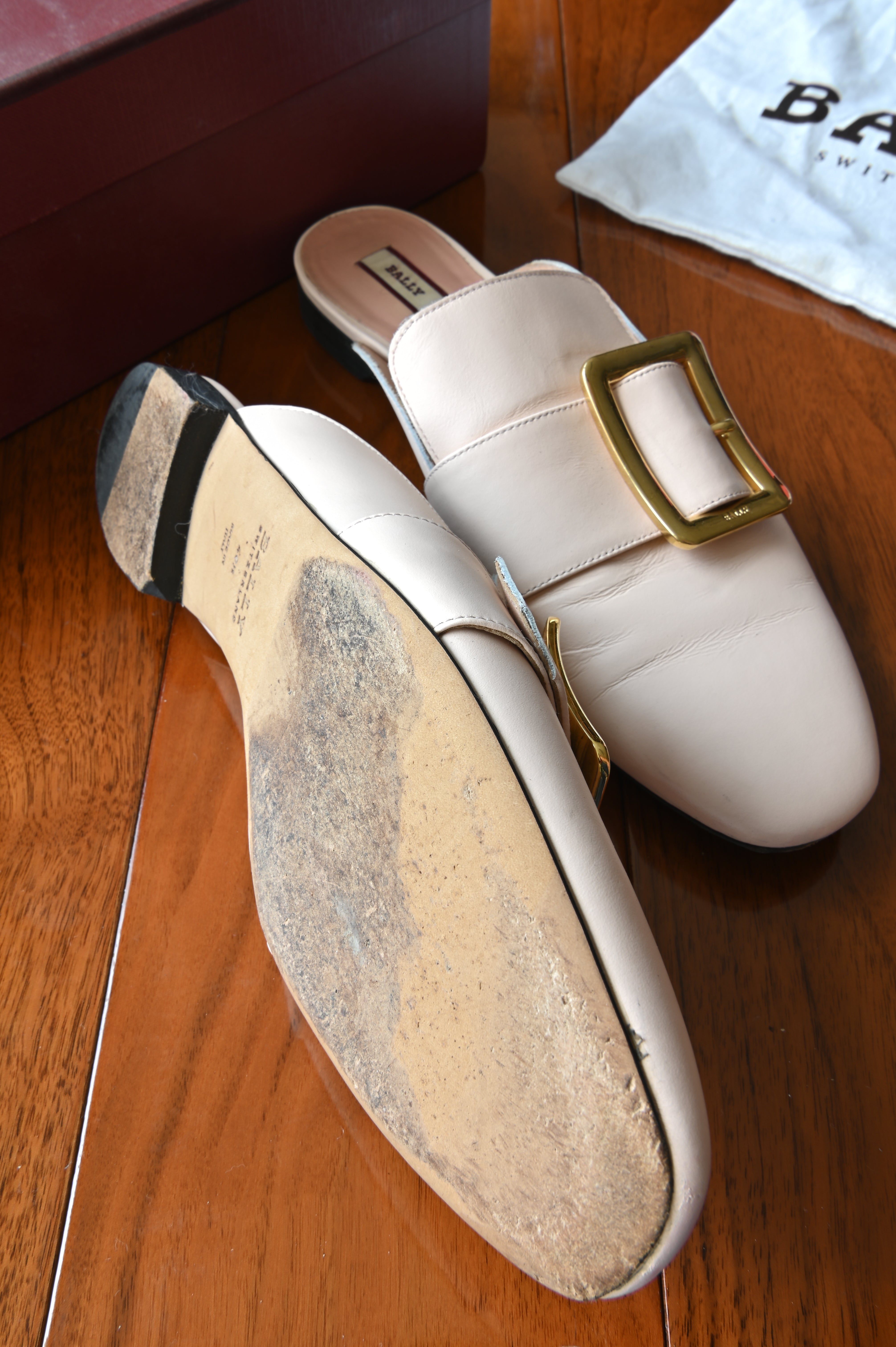 Bally White Boucle Slipper Mule left