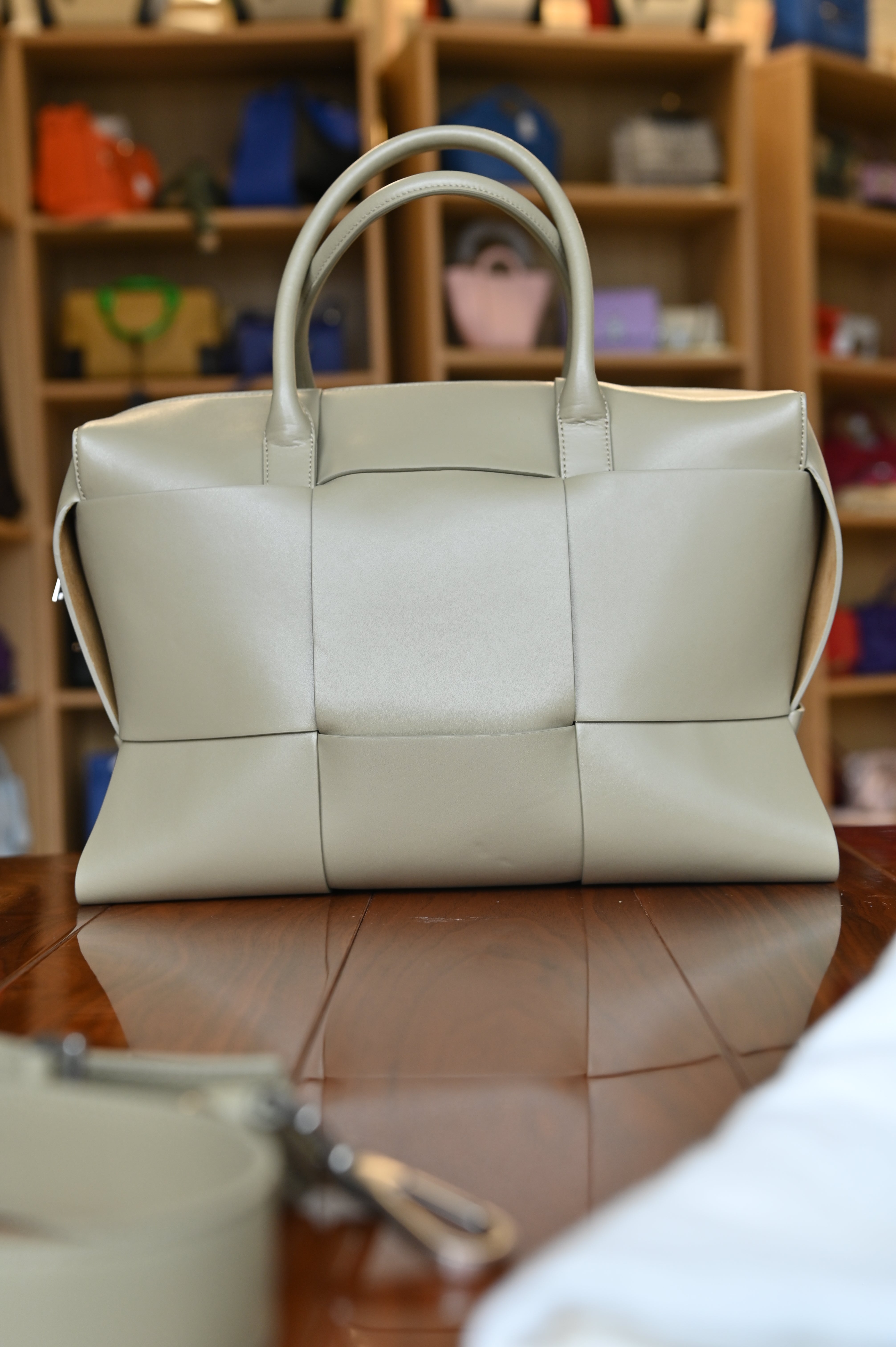 Bottega Veneta Beige Cassette Tote Bag front side