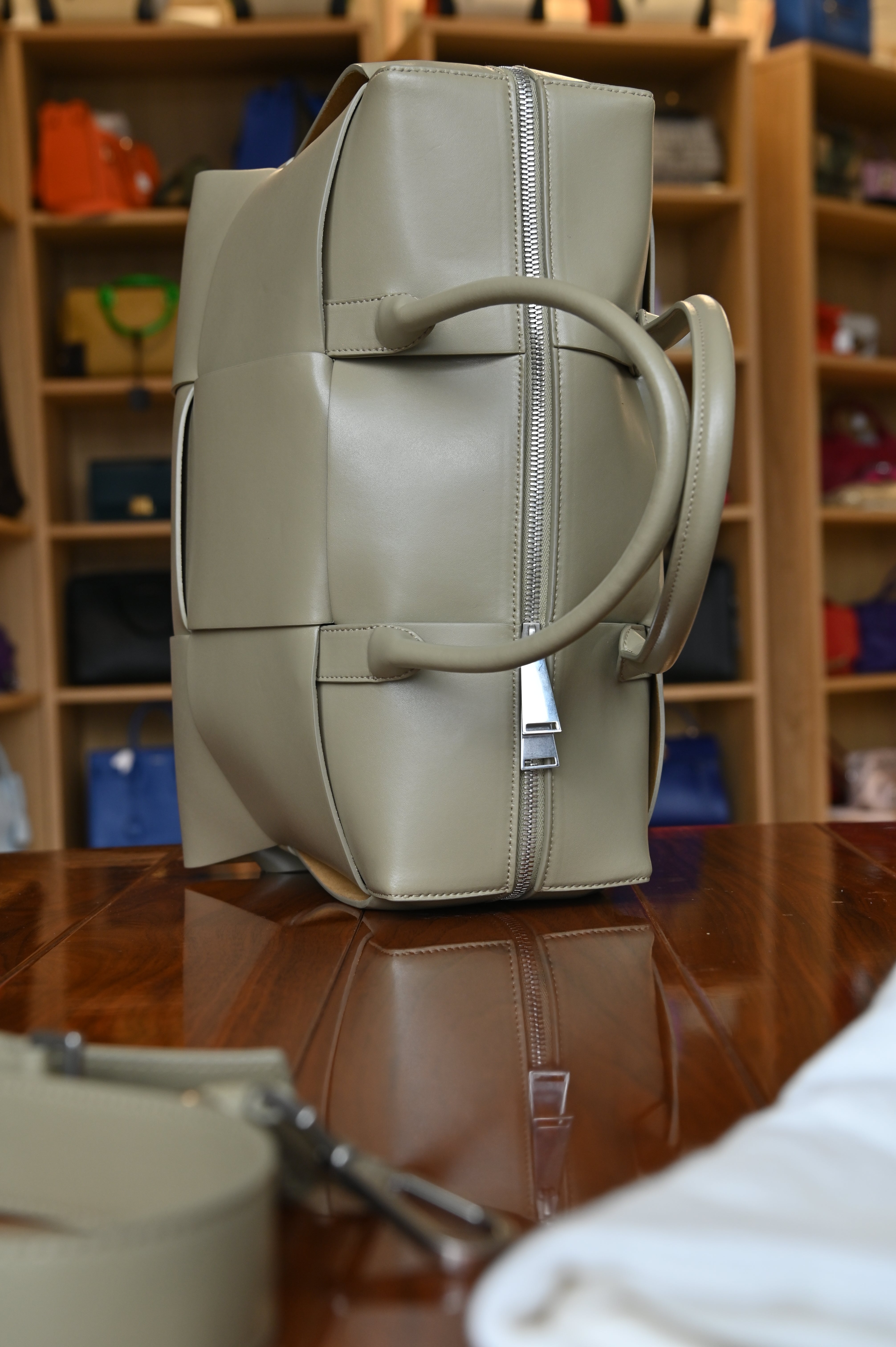 Bottega Veneta Beige Cassette Tote Bag top view