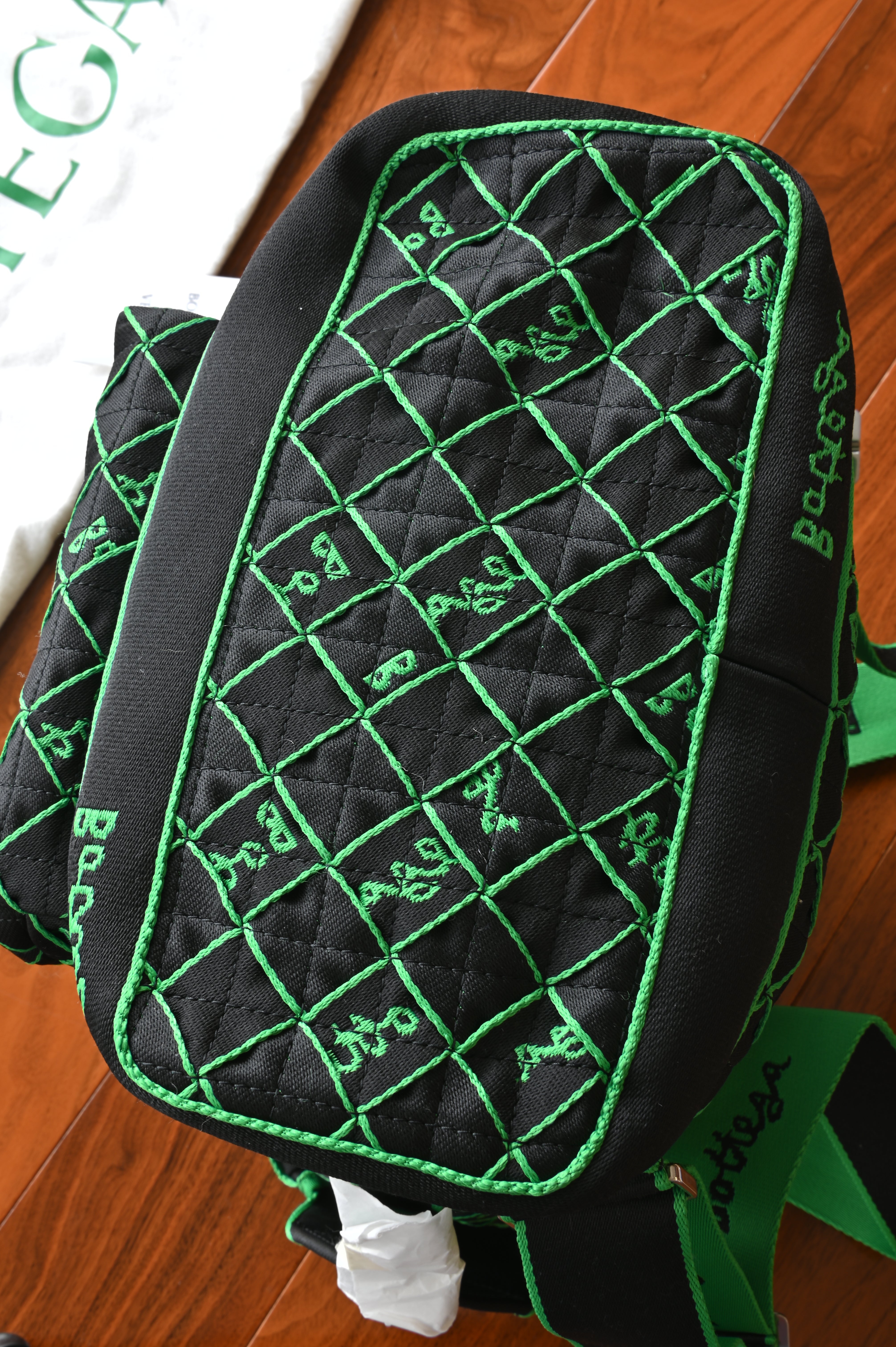 Bottega Veneta Black Green Travel Backpack bottom