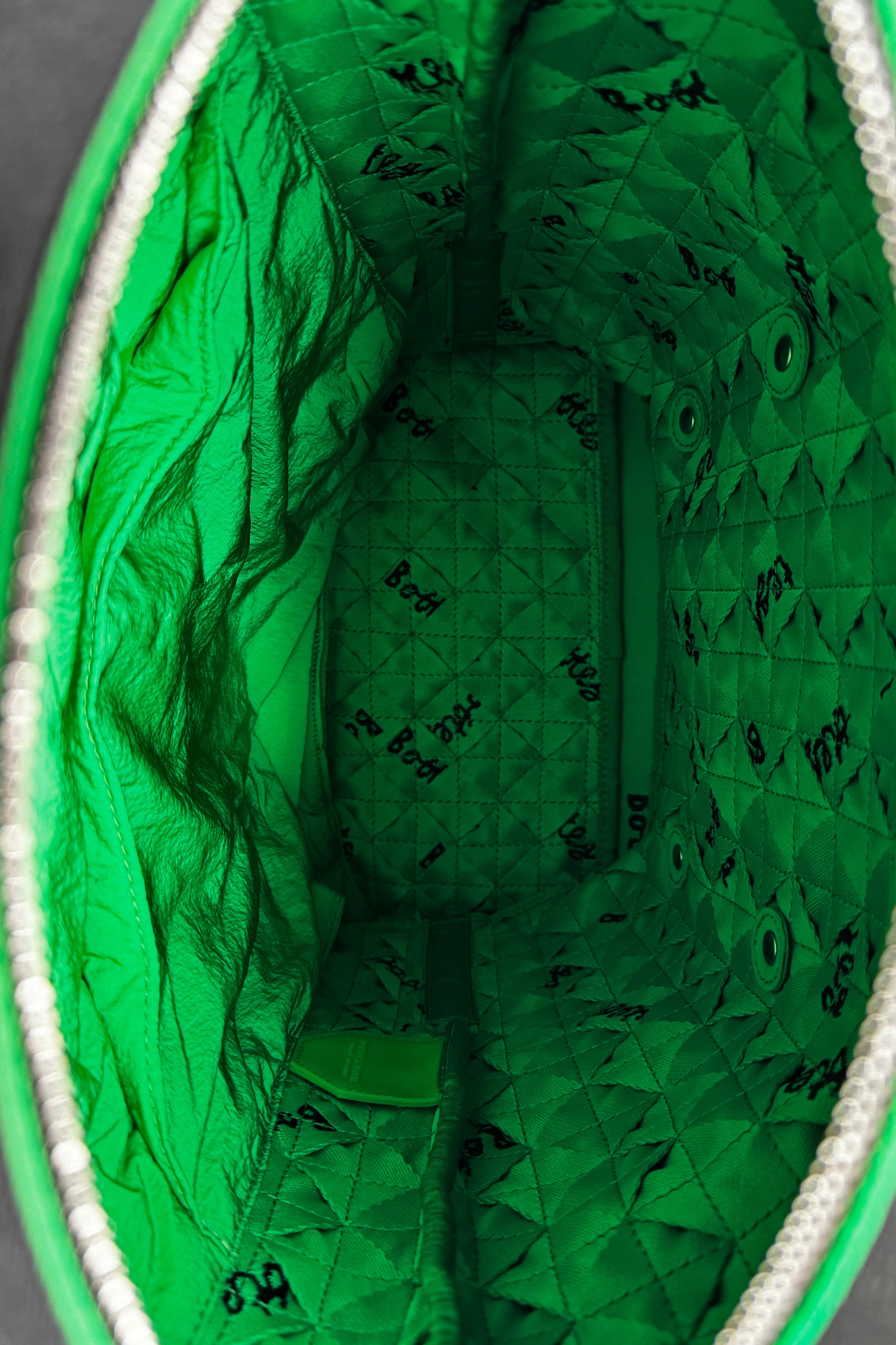 Bottega Veneta Black Green Travel Backpack inside