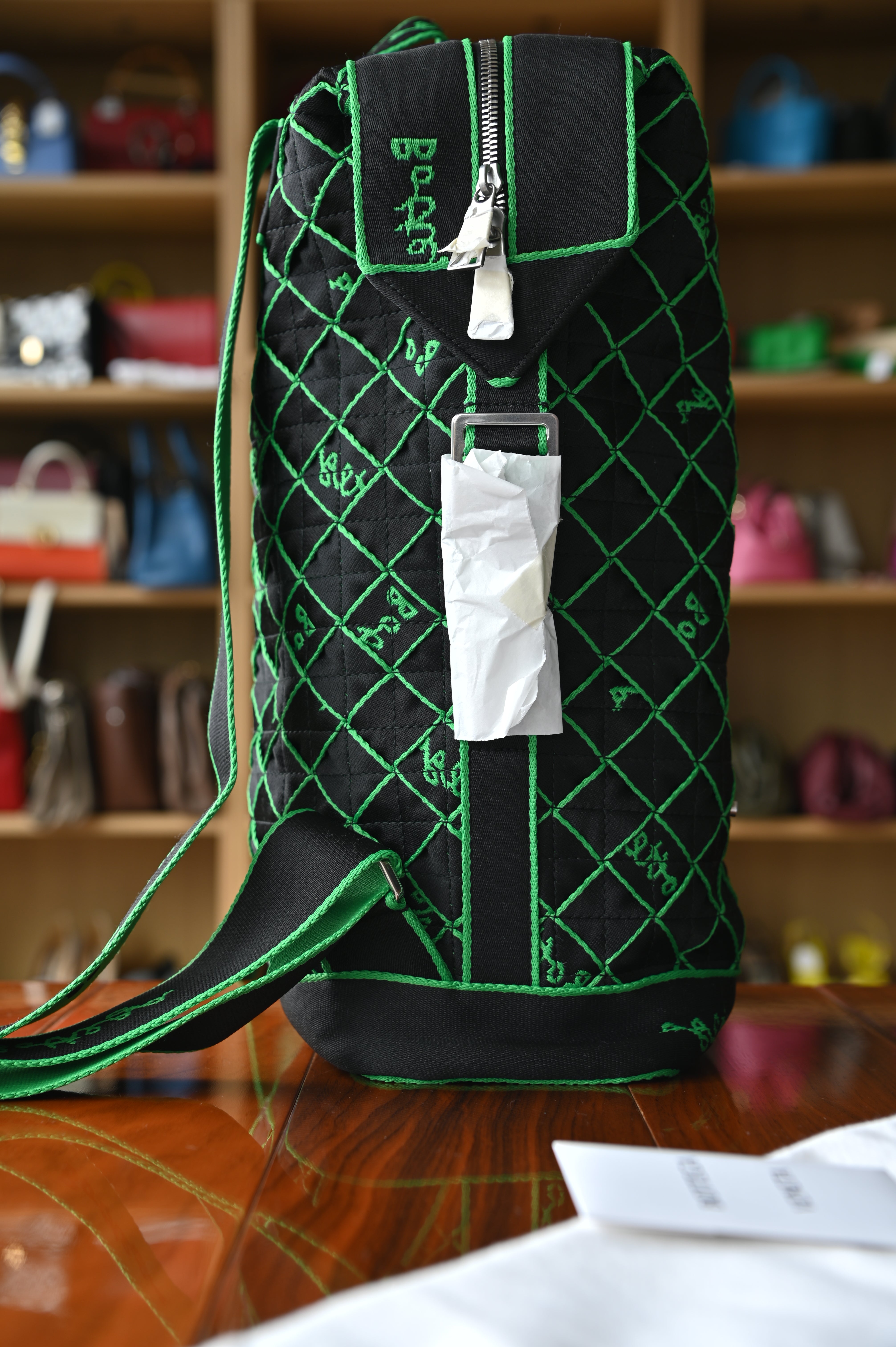 Bottega Veneta Black Green Travel Backpack side two