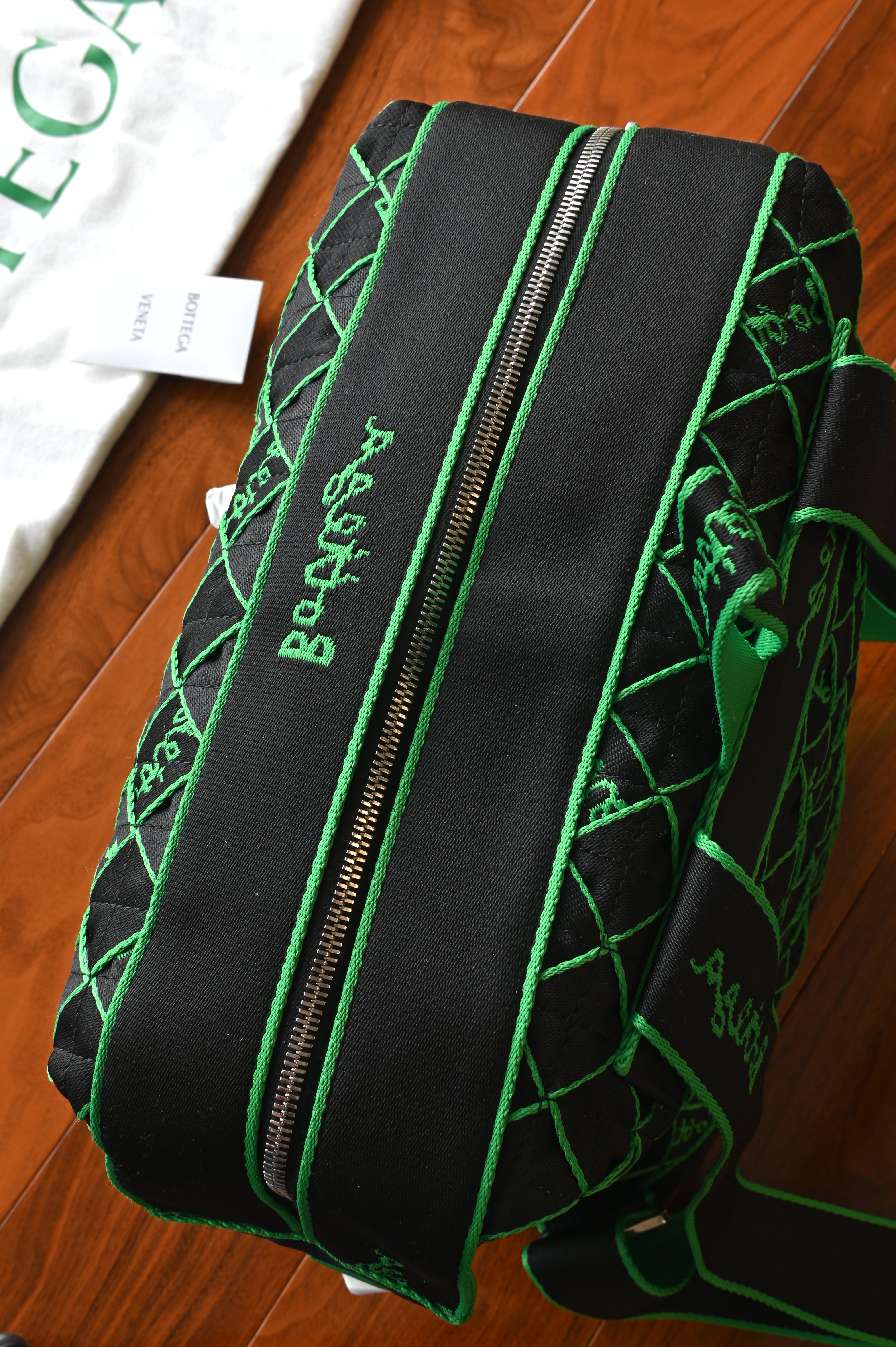 Bottega Veneta Black Green Travel Backpack top