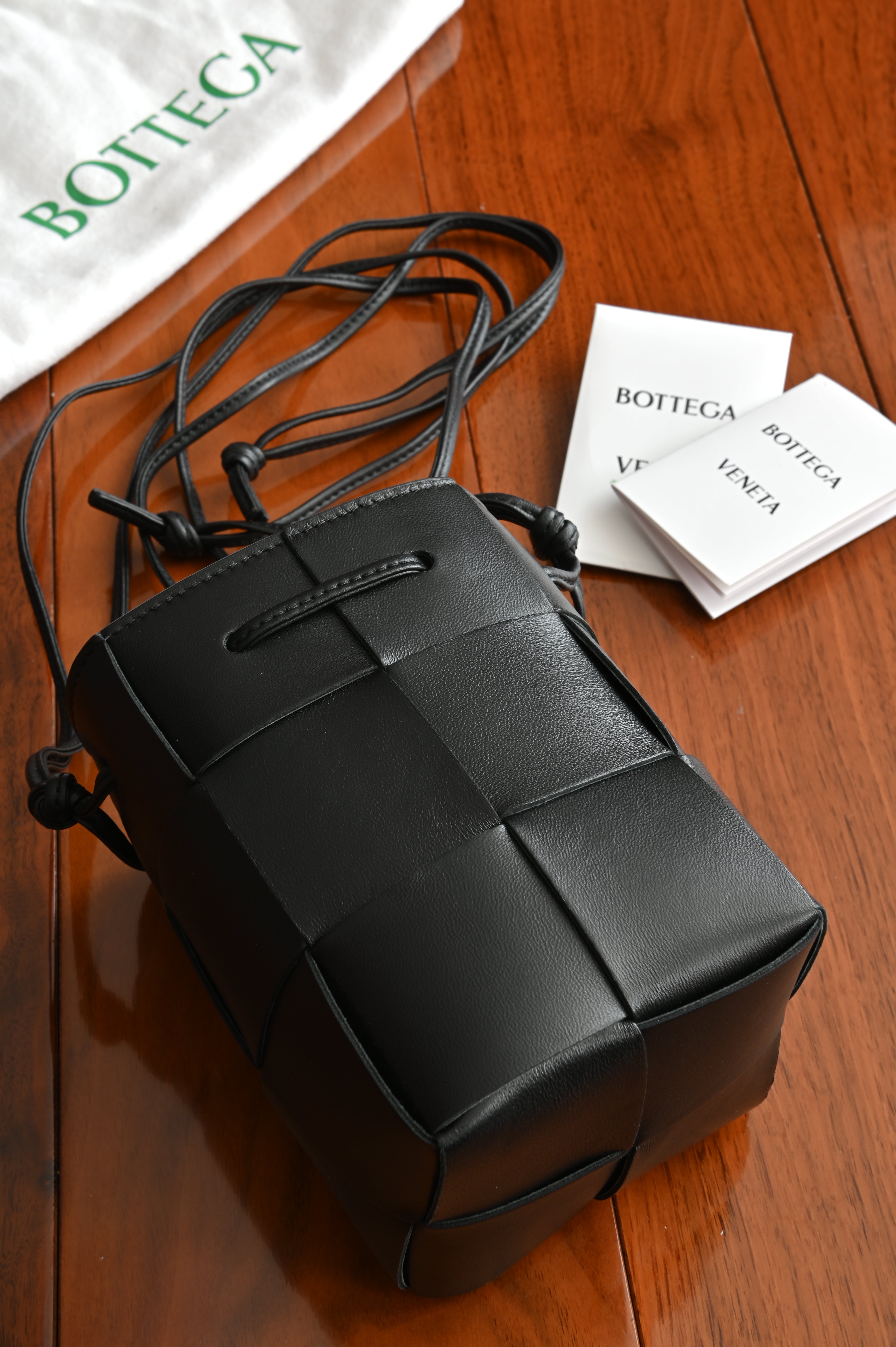Bottega Veneta Black Mini Cassette Bucket Bag front