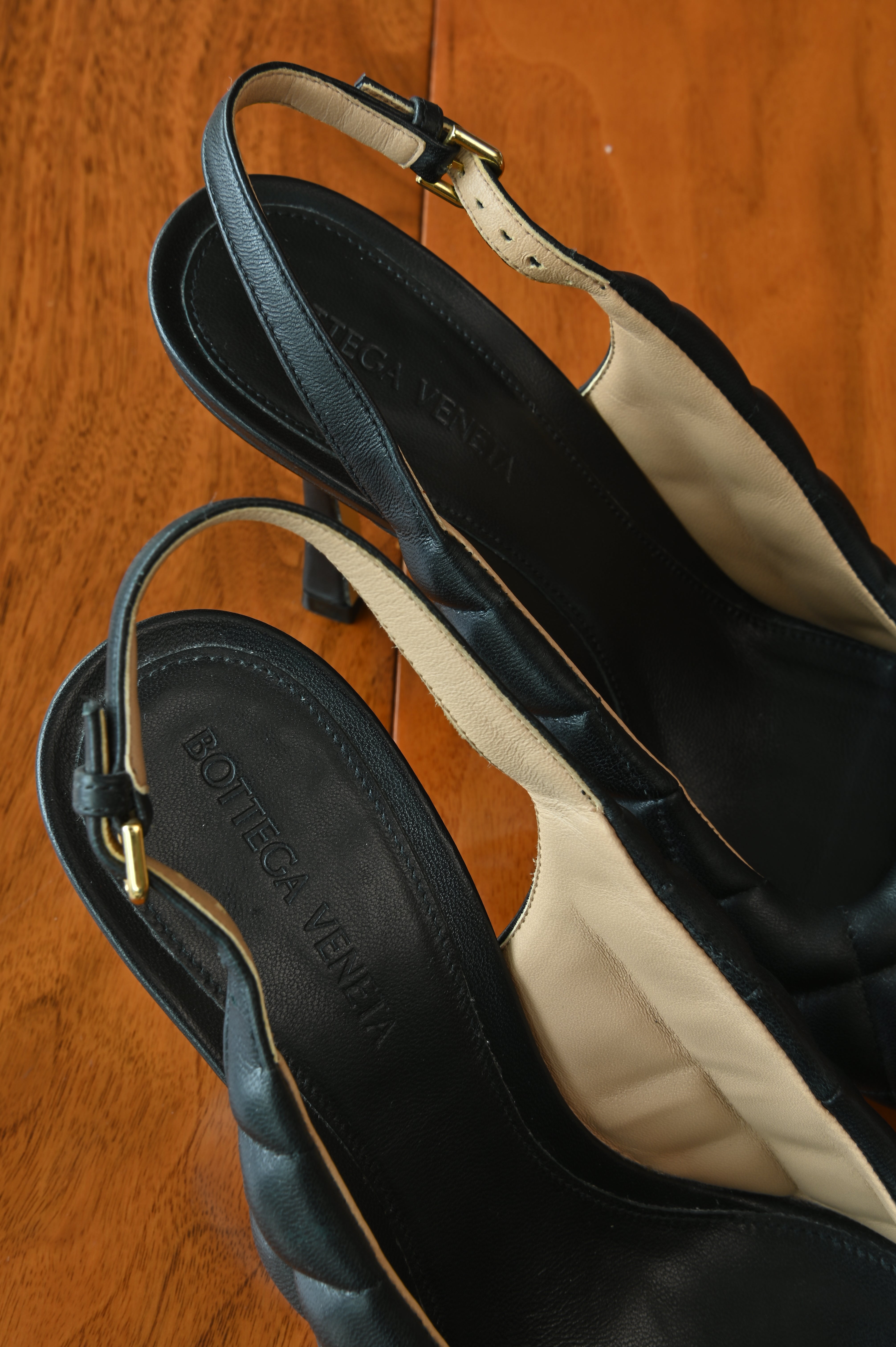 Bottega Veneta Black Quilted Lamb Heels back
