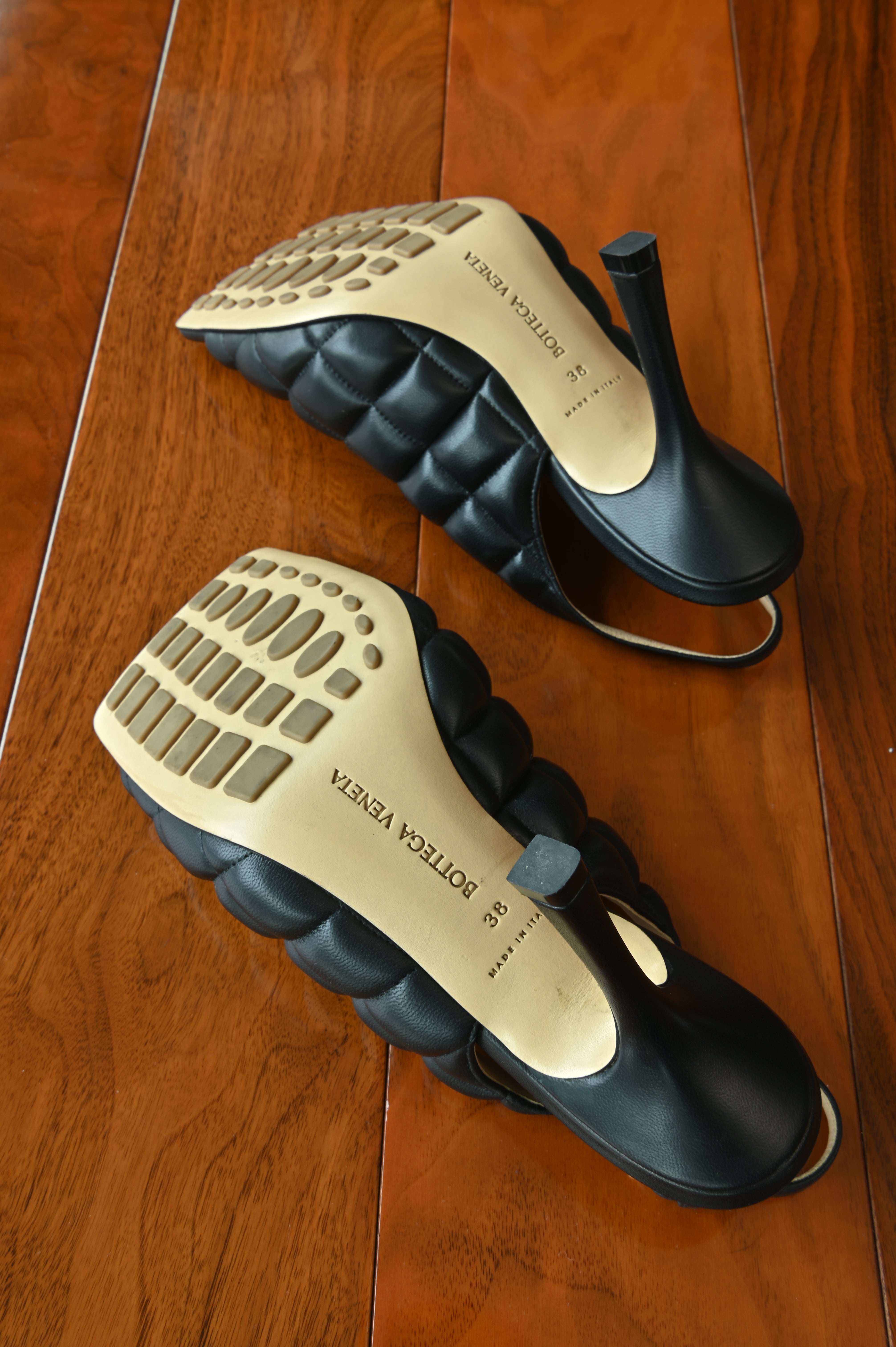 Bottega Veneta Black Quilted Lamb Heels bottom