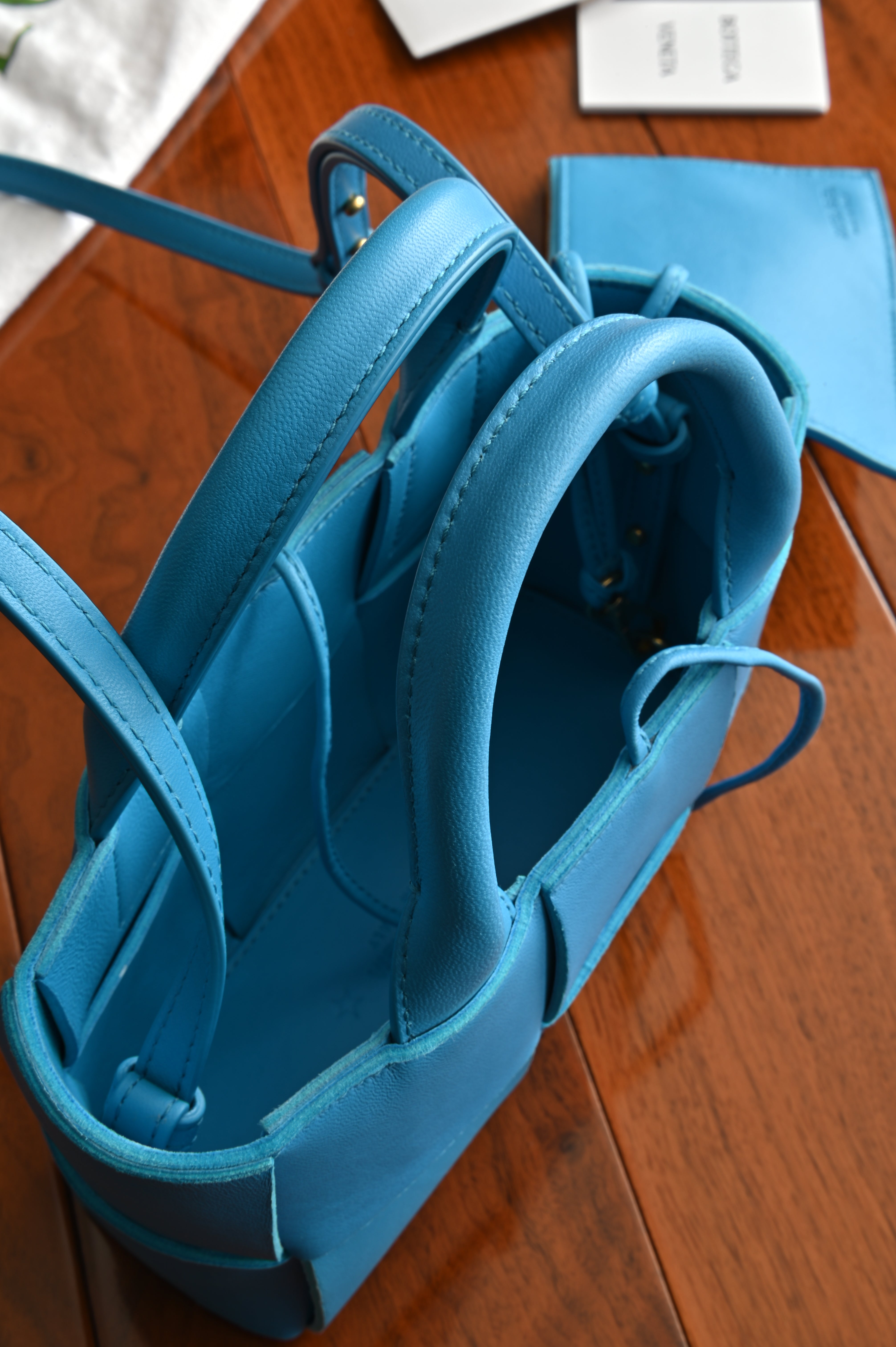 Bottega Veneta Blue Mini Arco Tote Bag inside