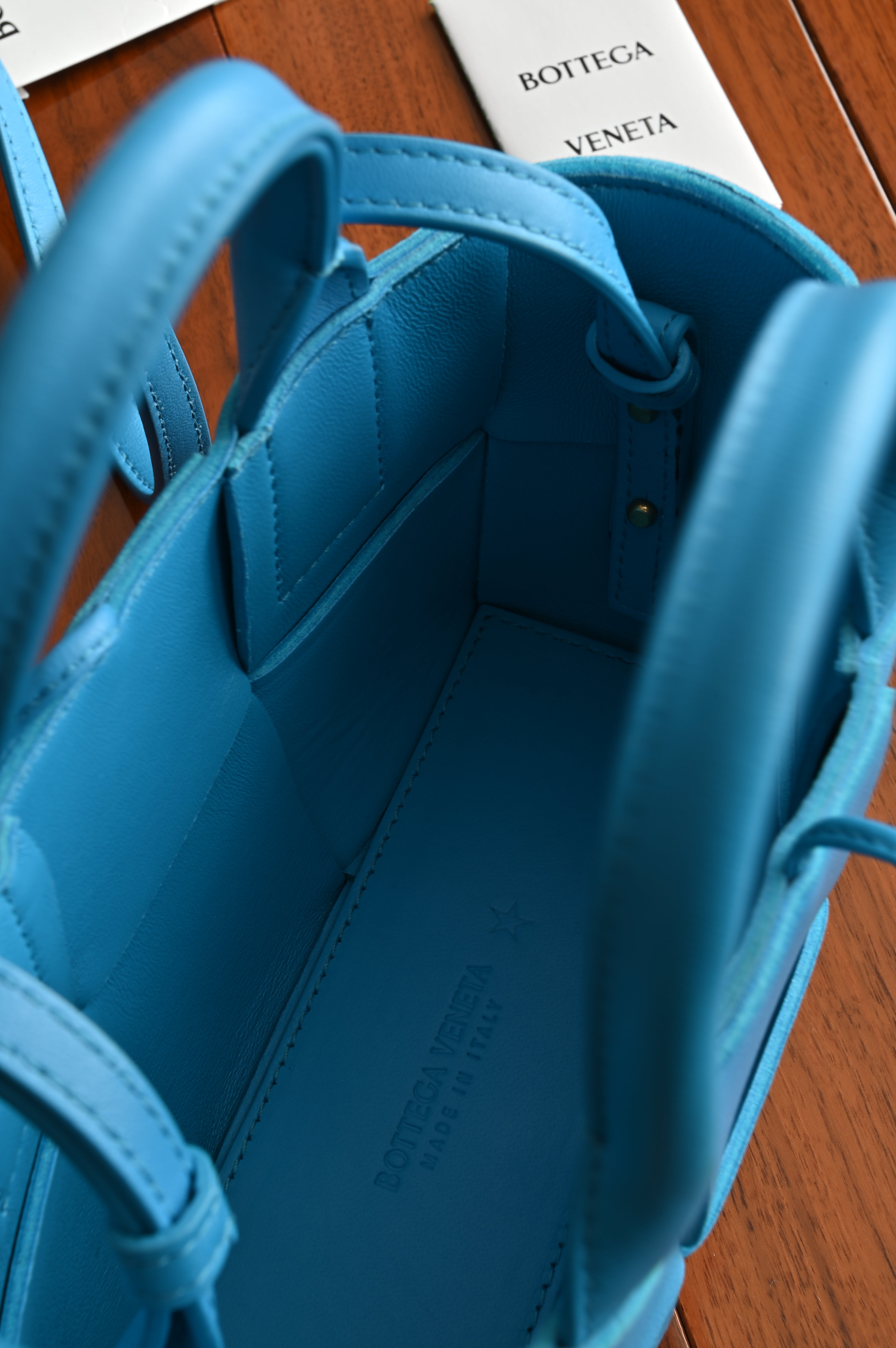 Bottega Veneta Blue Mini Arco Tote Bag inside two