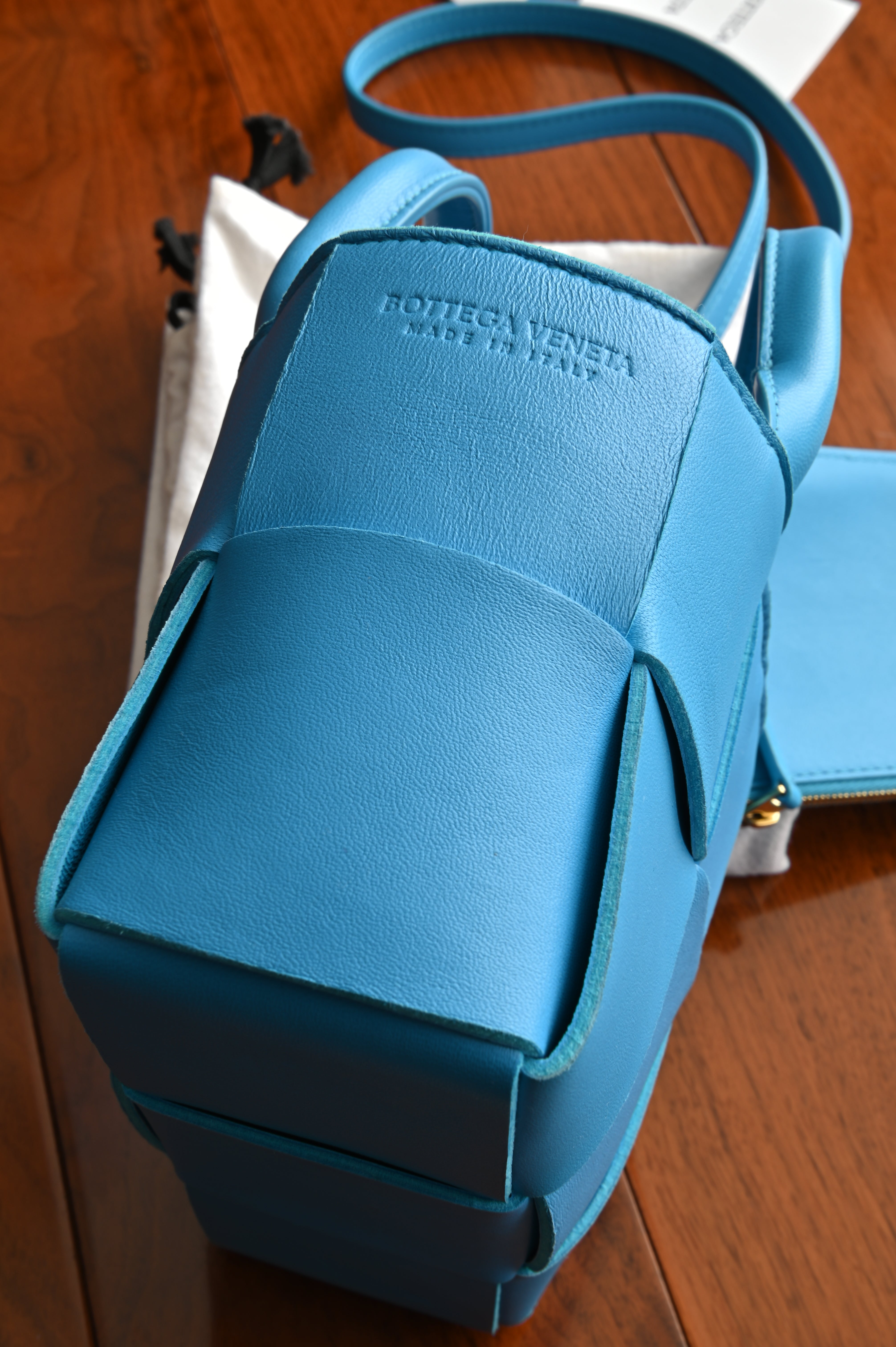 Bottega Veneta Blue Mini Arco Tote Bag logo