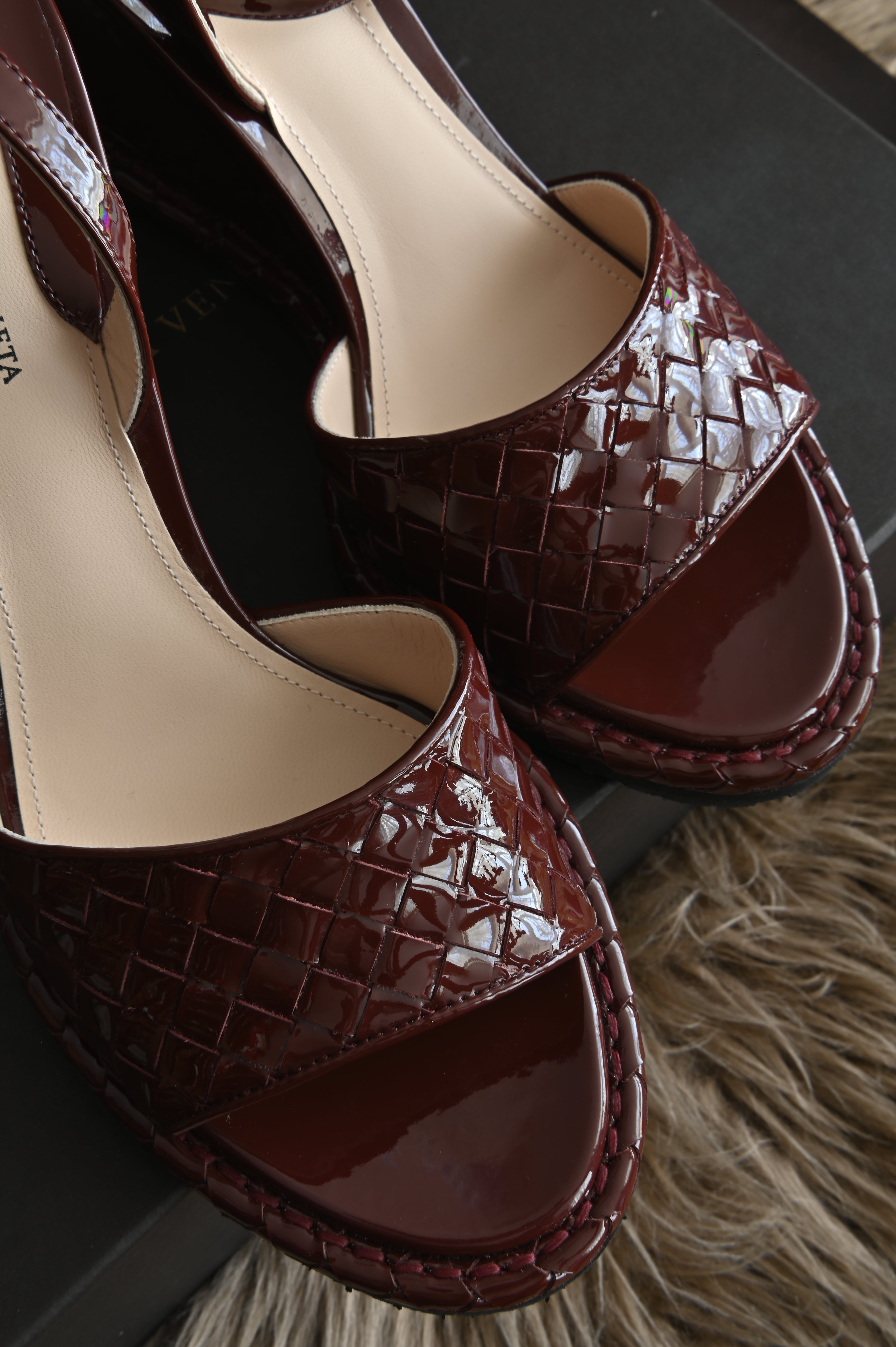 Bottega Veneta Dark Red Wedge Slingback front close up