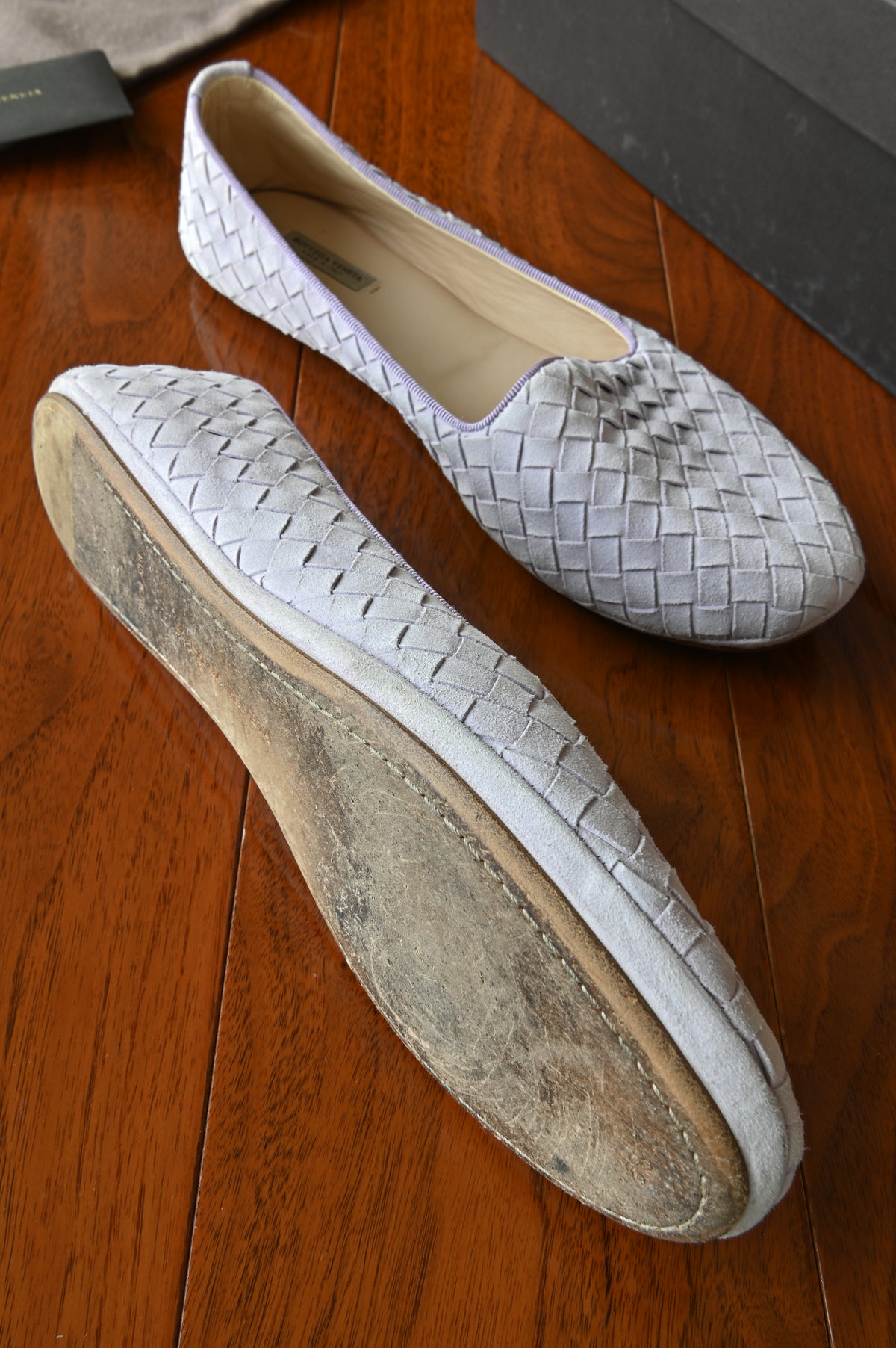 Bottega Veneta Lavender Woven Intrecciato Loafers left