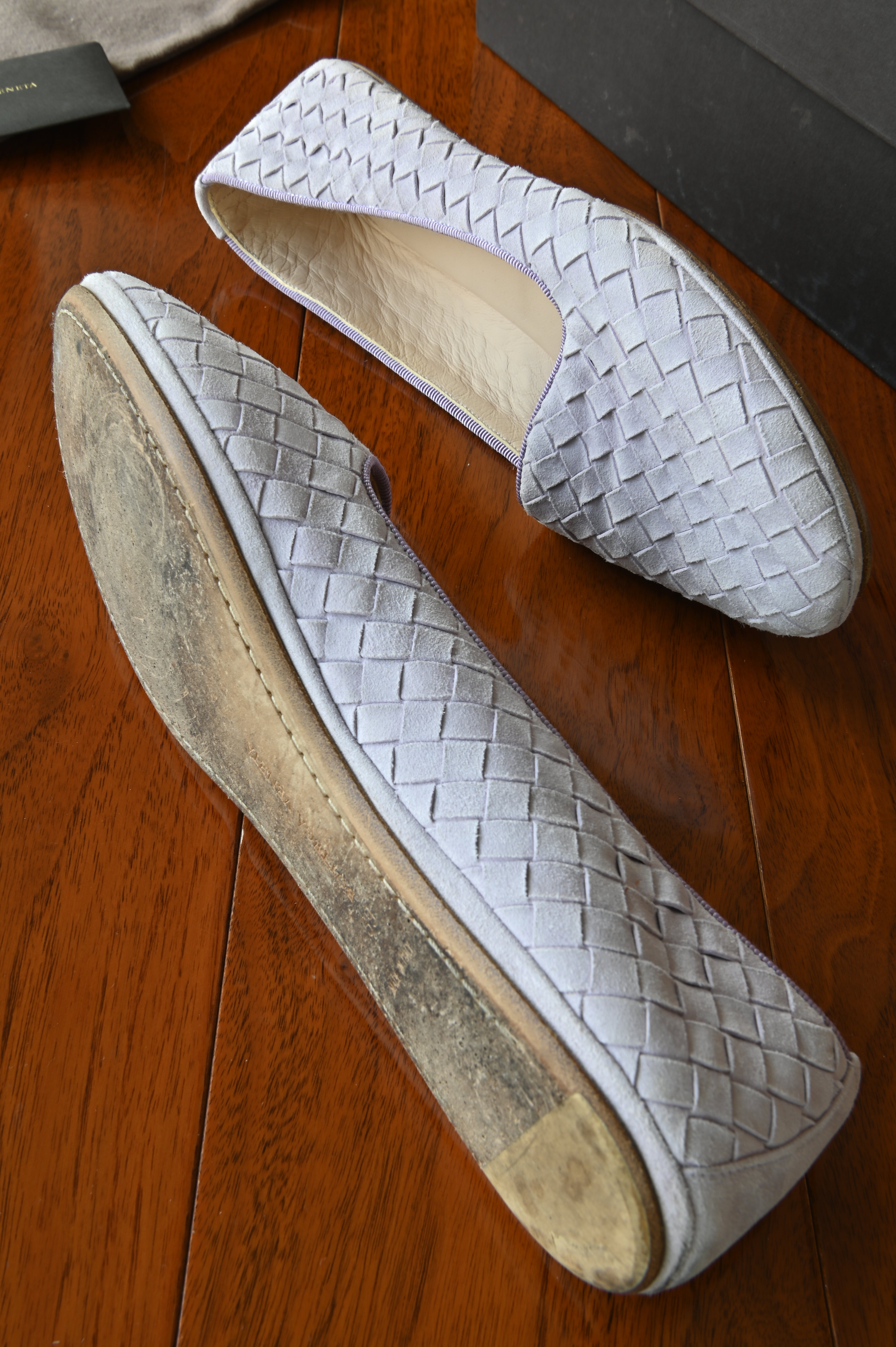 Bottega Veneta Lavender Woven Intrecciato Loafers side two