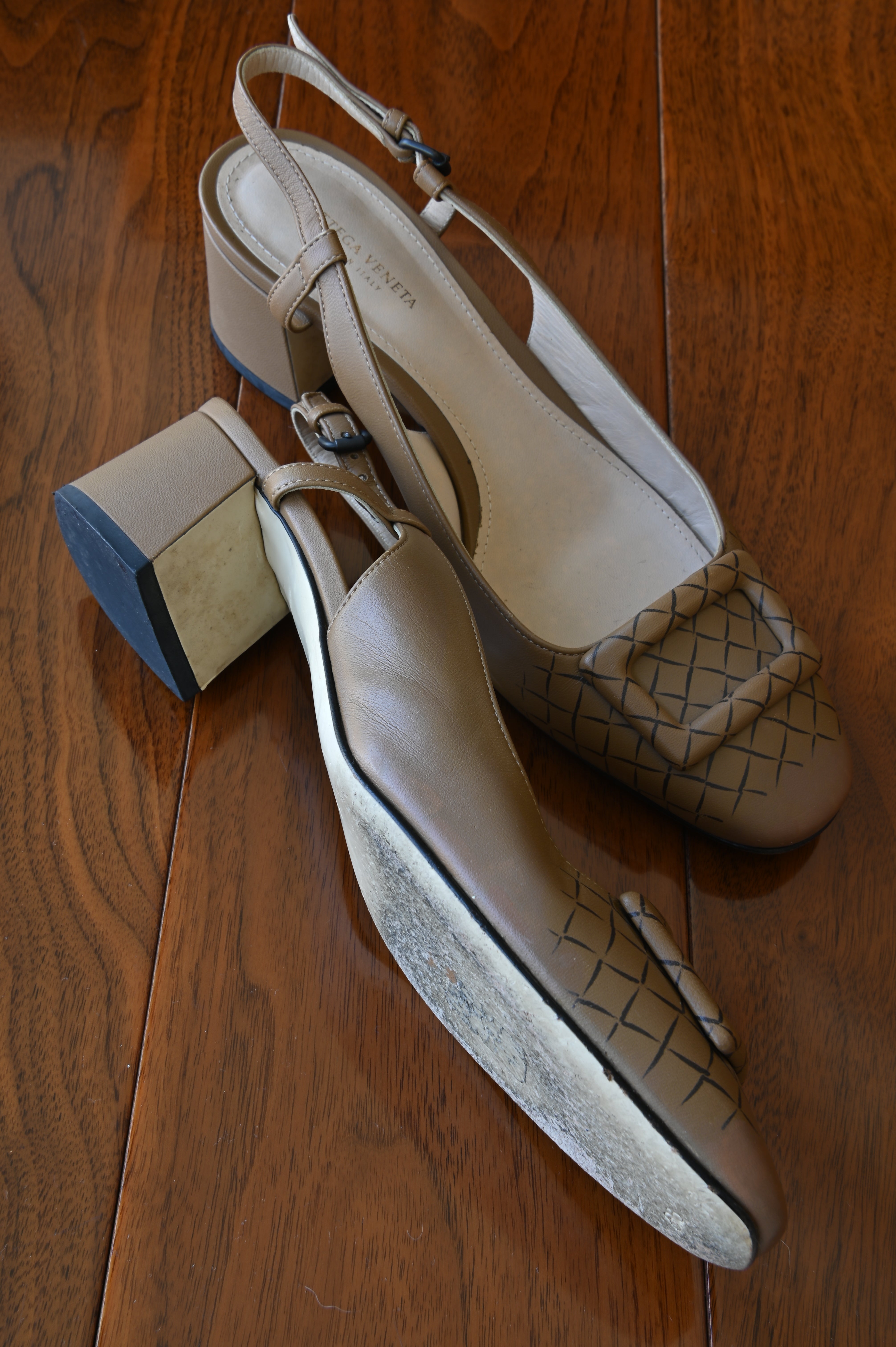 Bottega Veneta Light Brown Intrecciato Slingback Pumps left