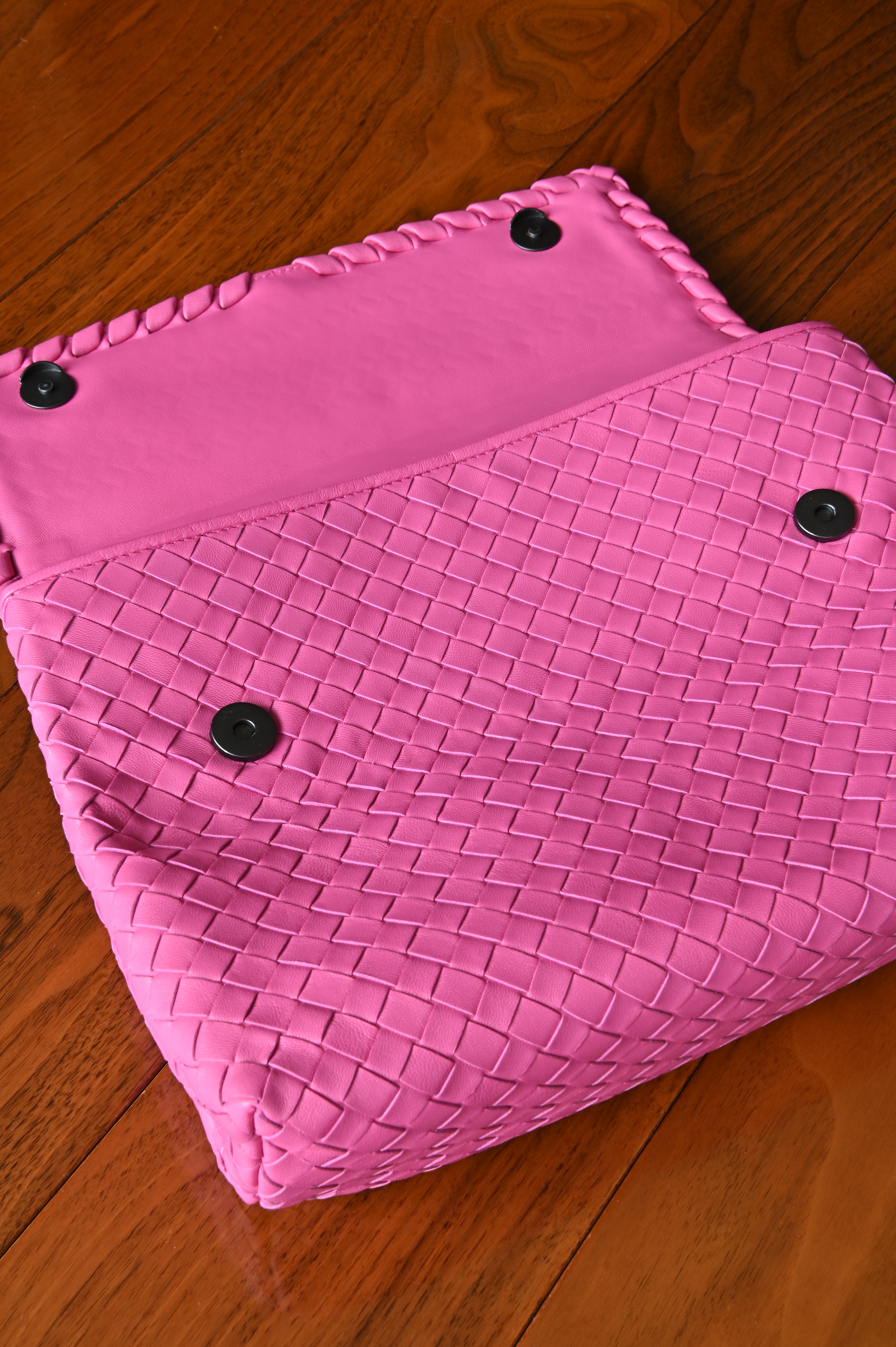 Bottega Veneta Pink Woven Shoulder Bag open