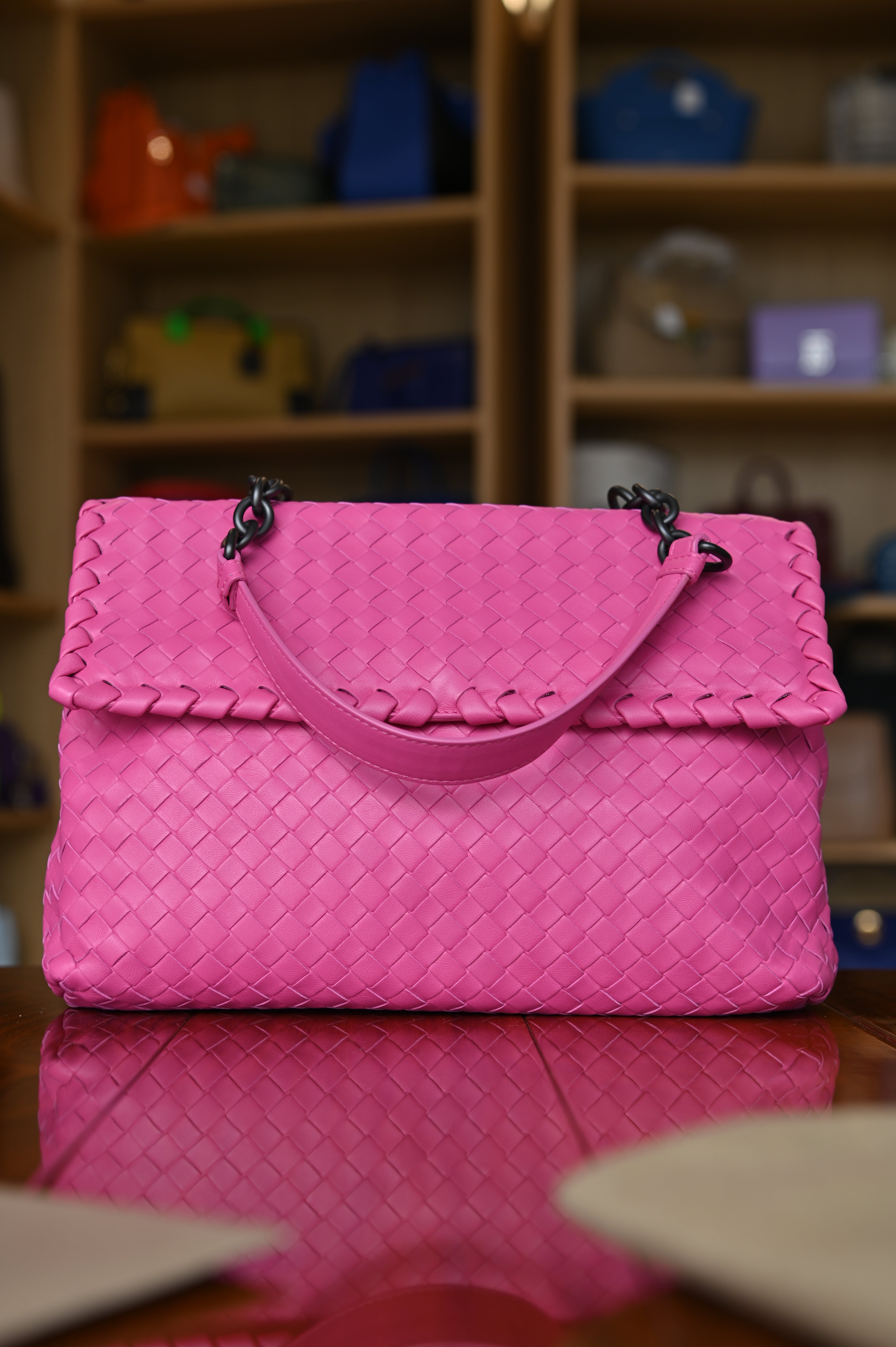Bottega Veneta Pink Woven Shoulder Bag strap