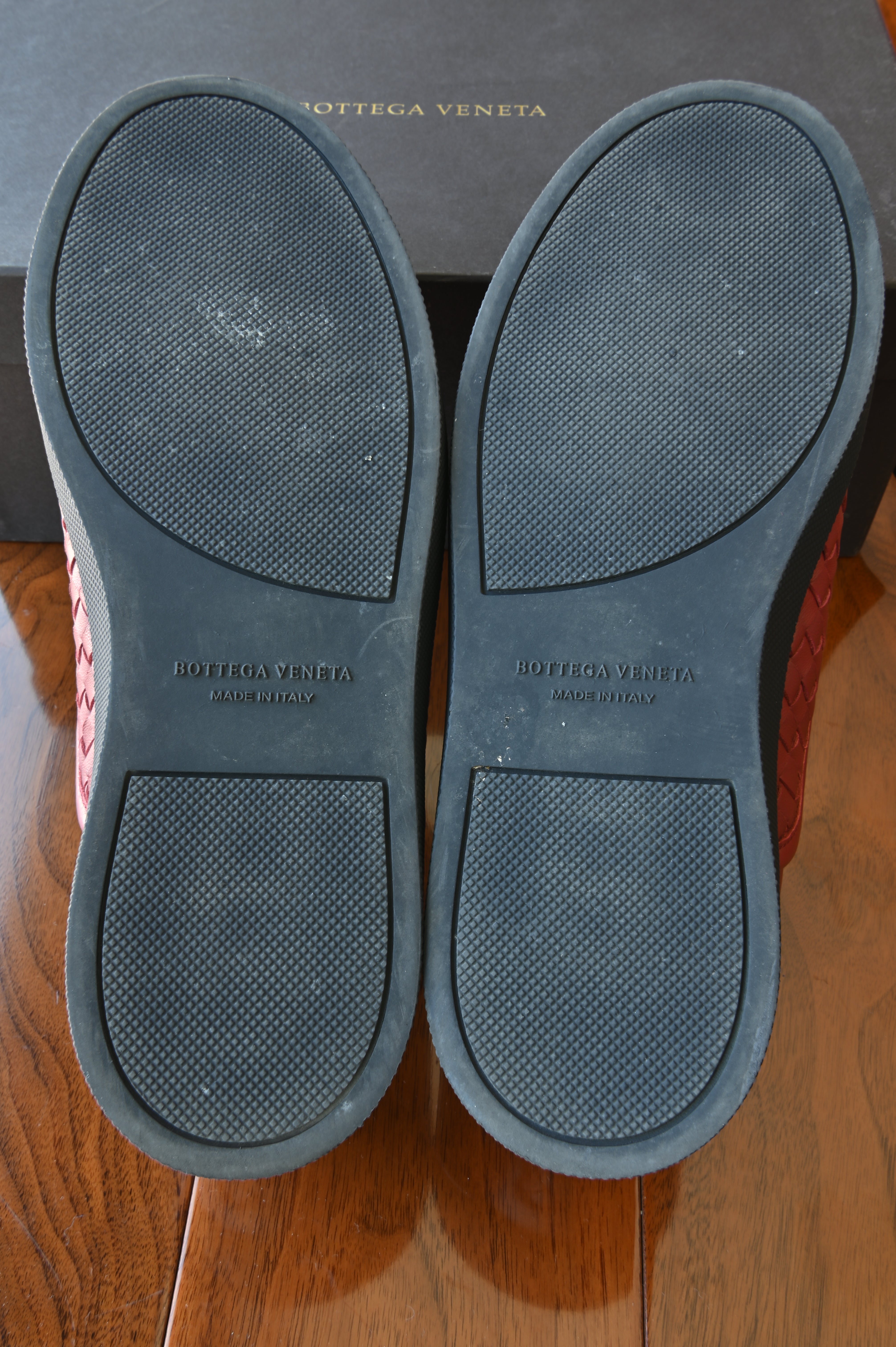 Bottega Veneta Red Leather Intrecciato Slip On Sneakers bottom