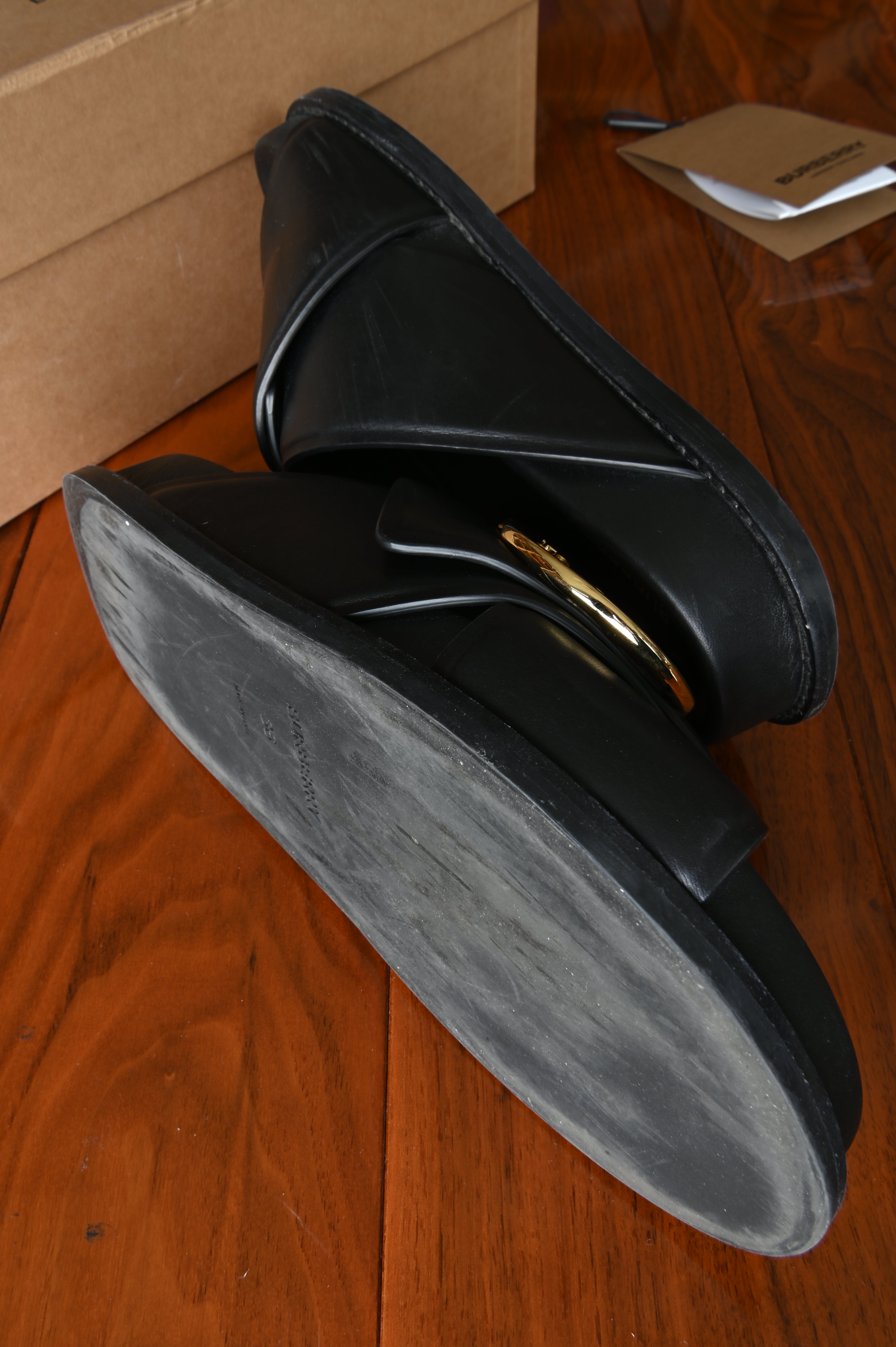 Burberry Black Leather Slides side