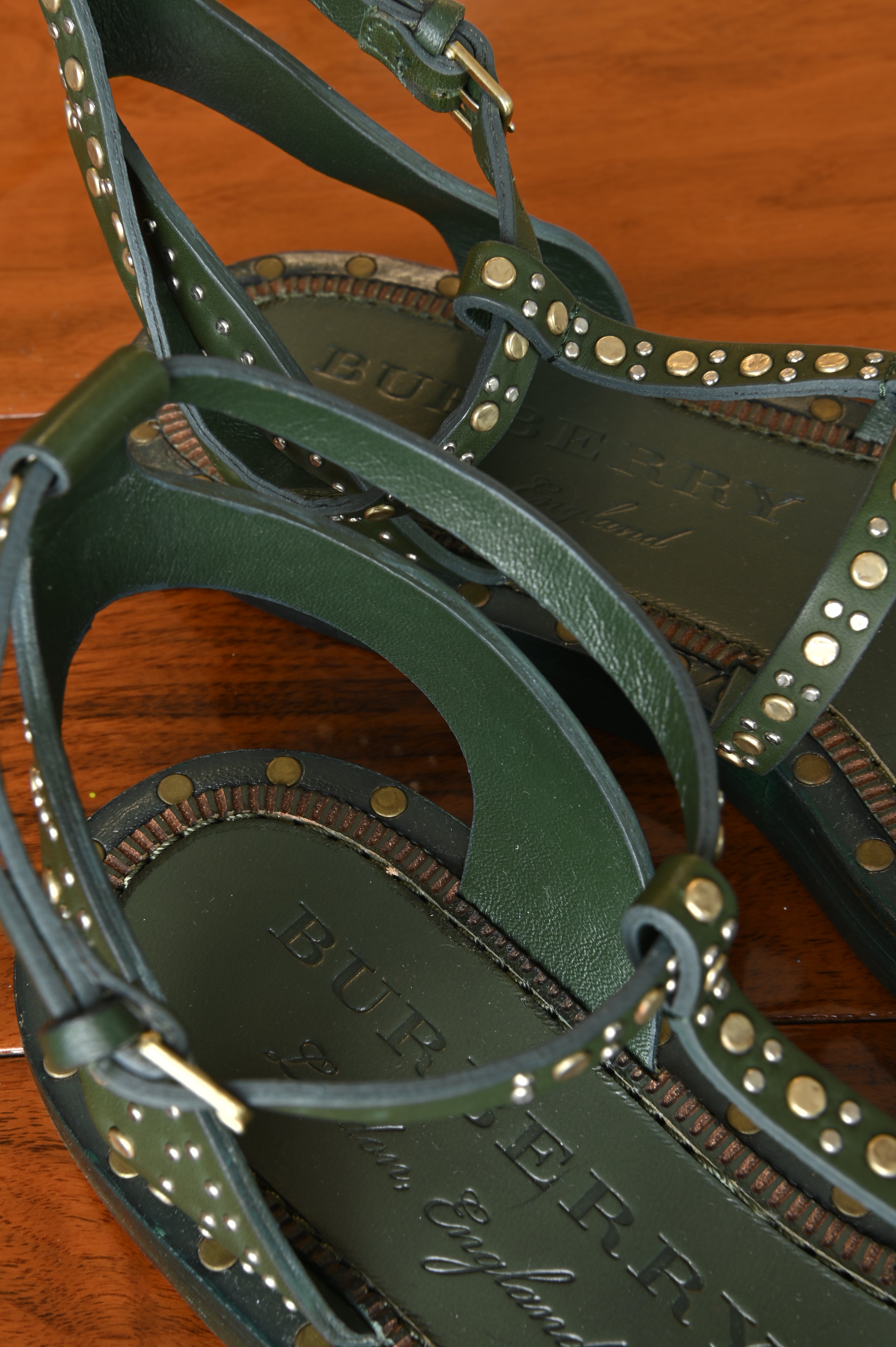 Burberry Green Studded Flat Sandals back
