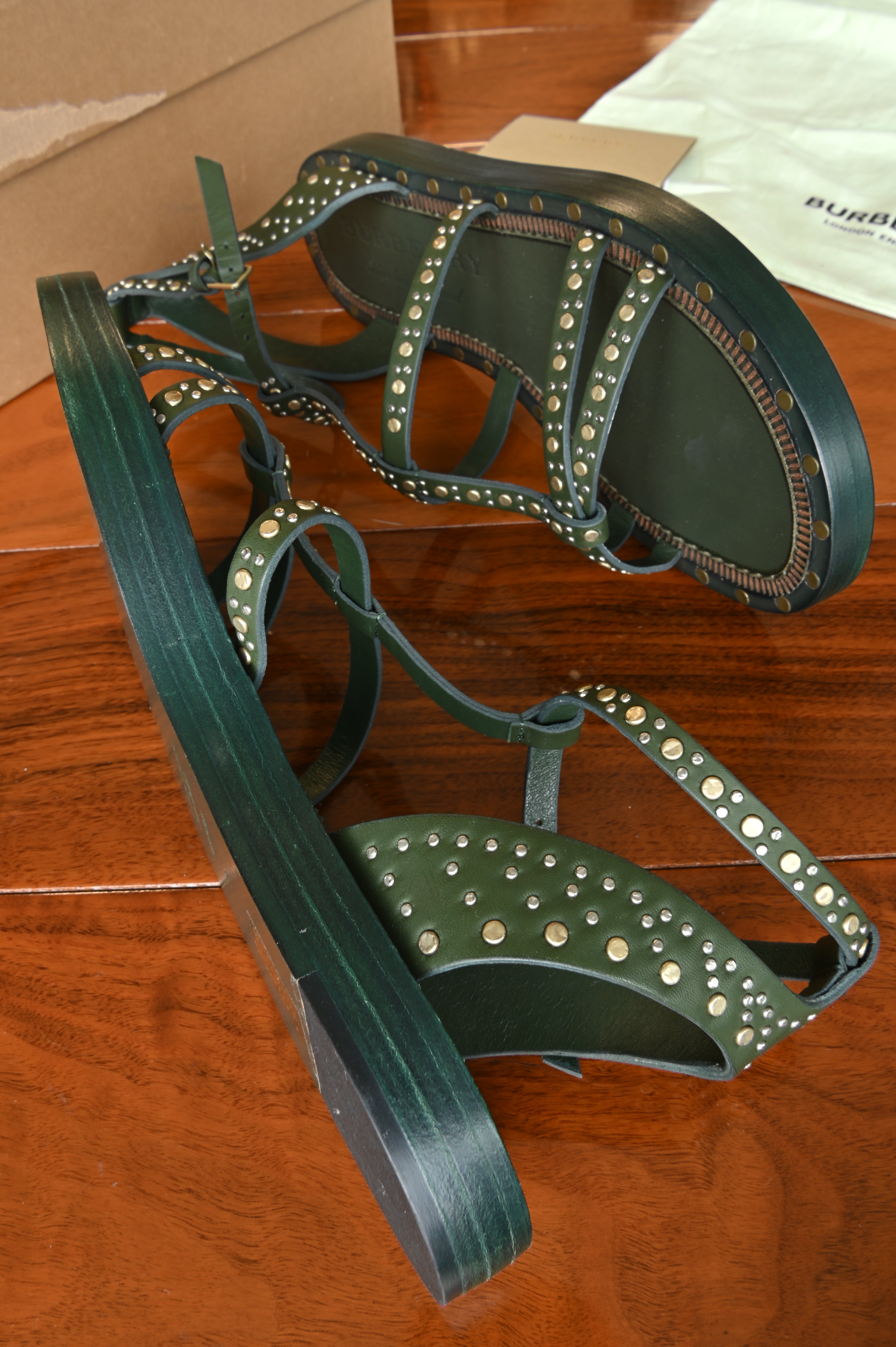 Burberry Green Studded Flat Sandals side two