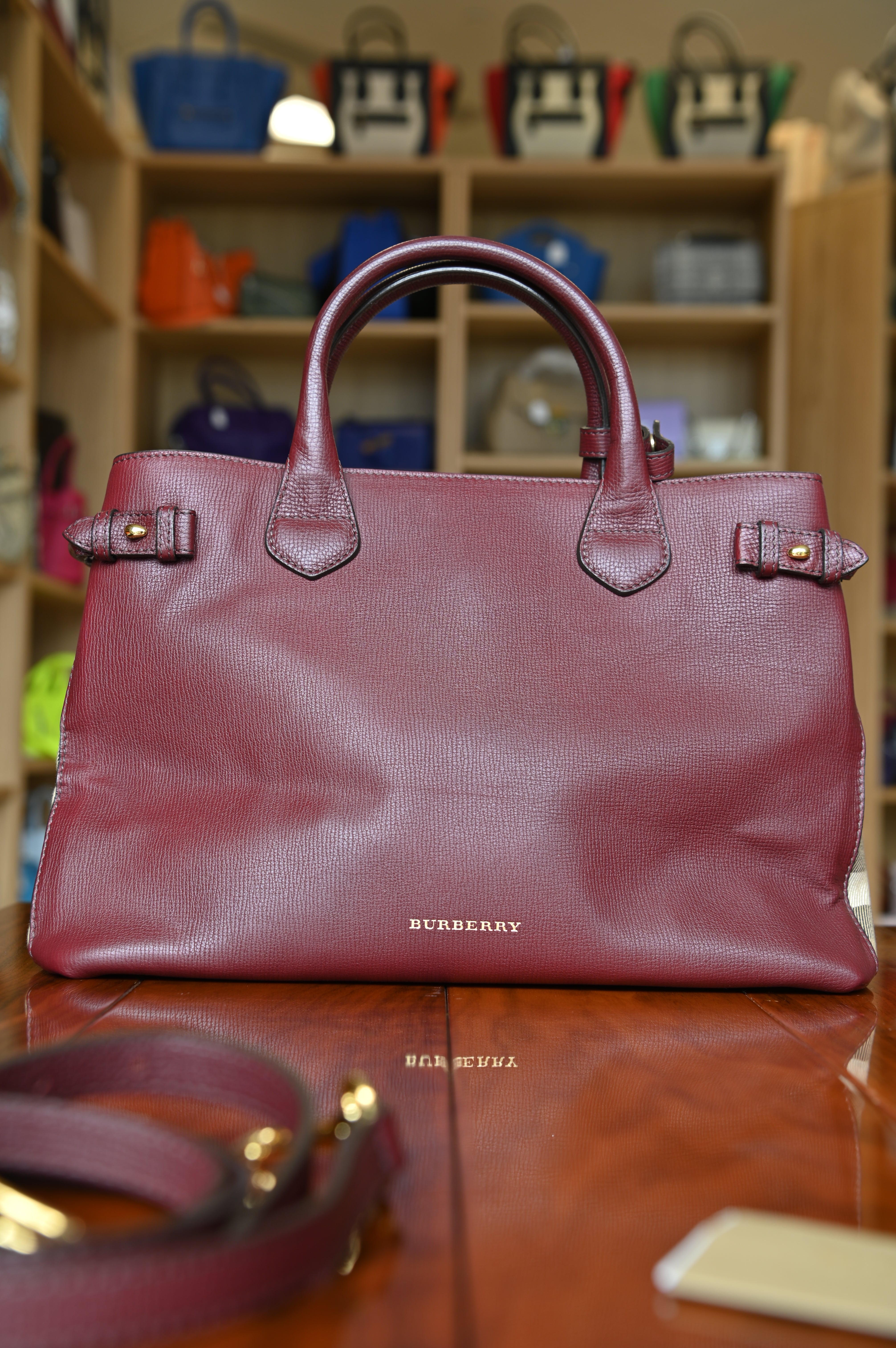  Burberry Maroon Banner Tote Bag