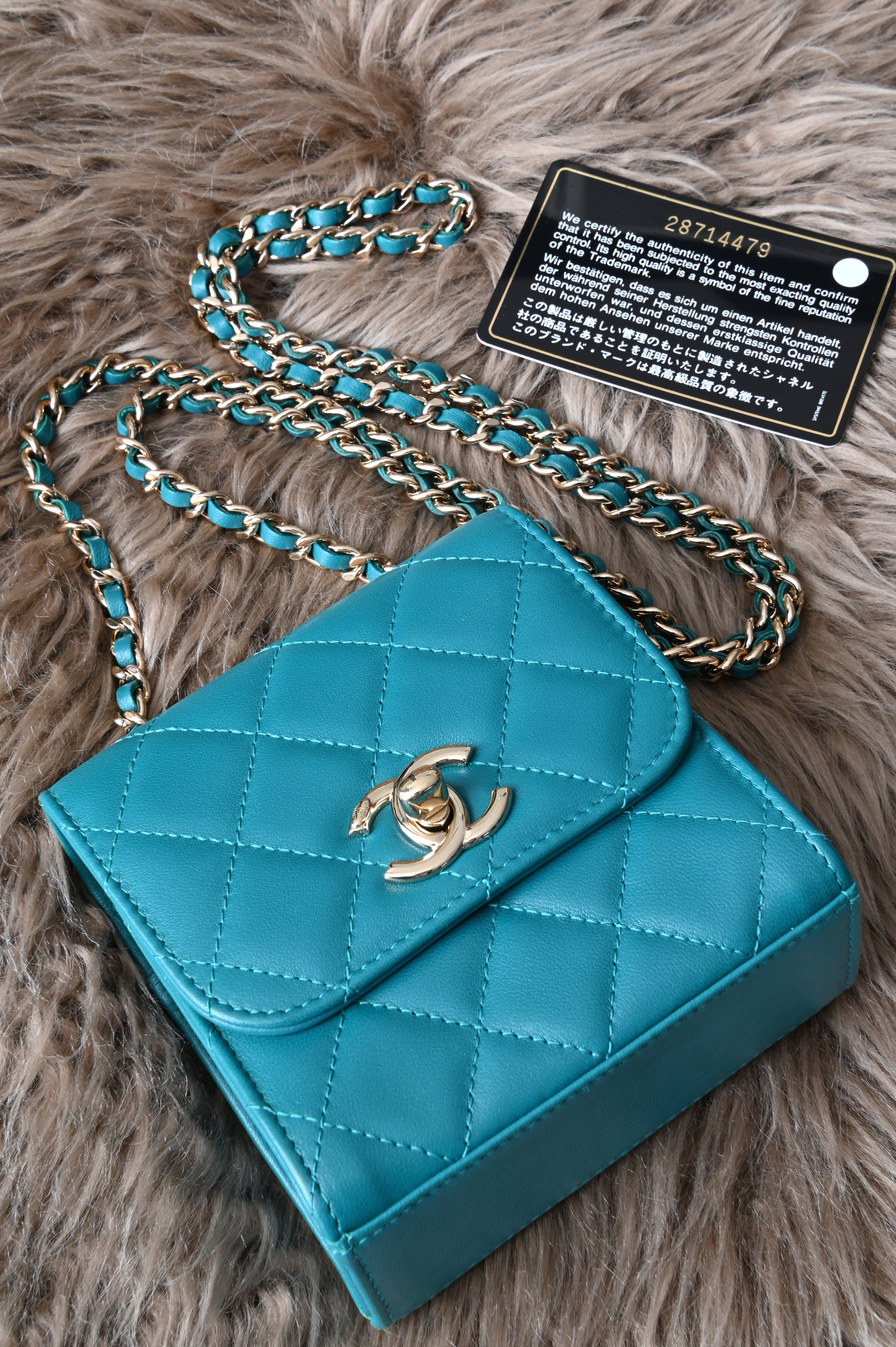 Chanel Quilted Trendy Mini WOC in teal blue