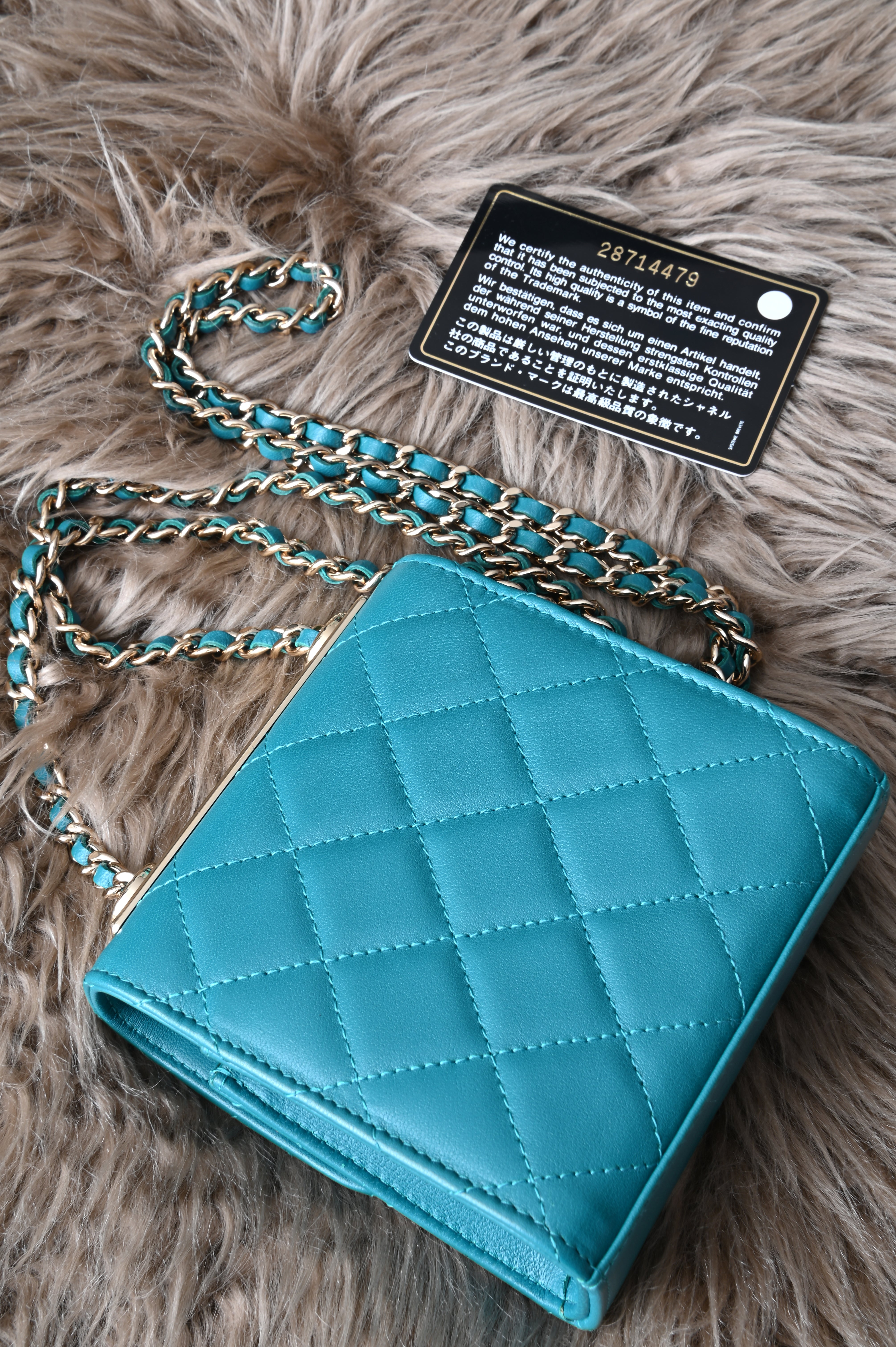 Chanel Quilted Trendy Mini WOC in teal blue