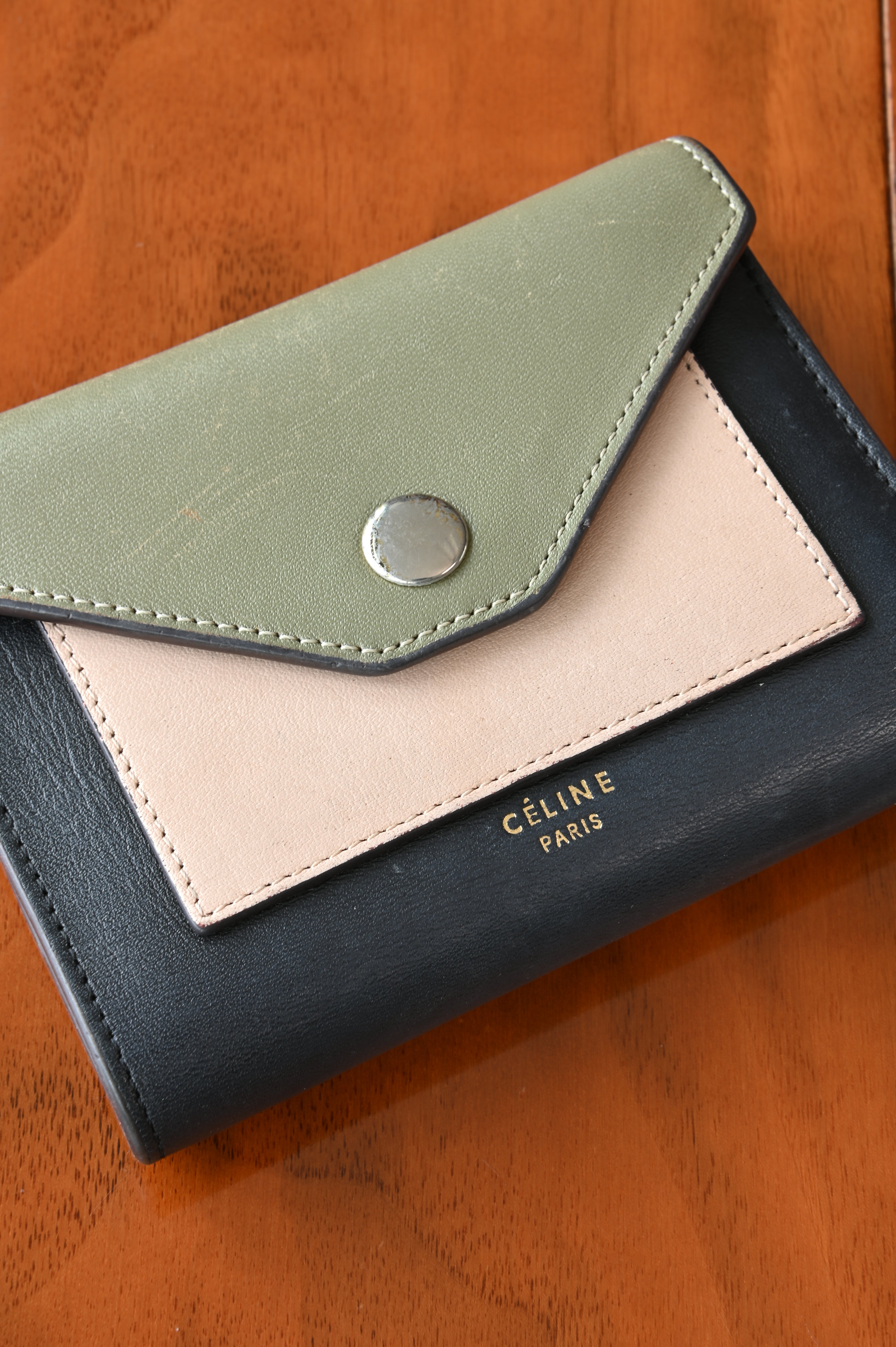 Céline Envelope Tri-Color Compact Wallet closeup
