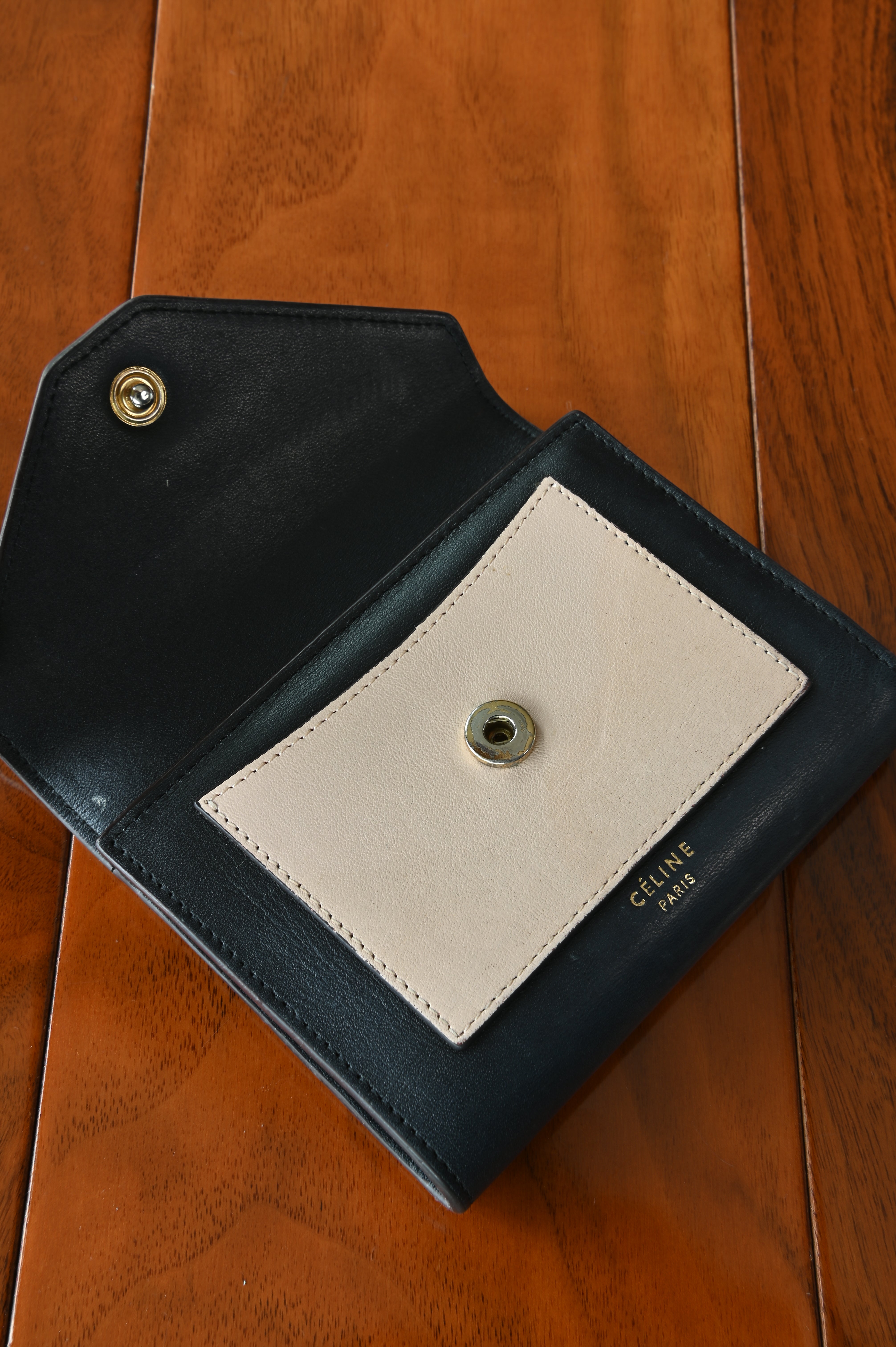 Céline Envelope Tri-Color Compact Wallet open